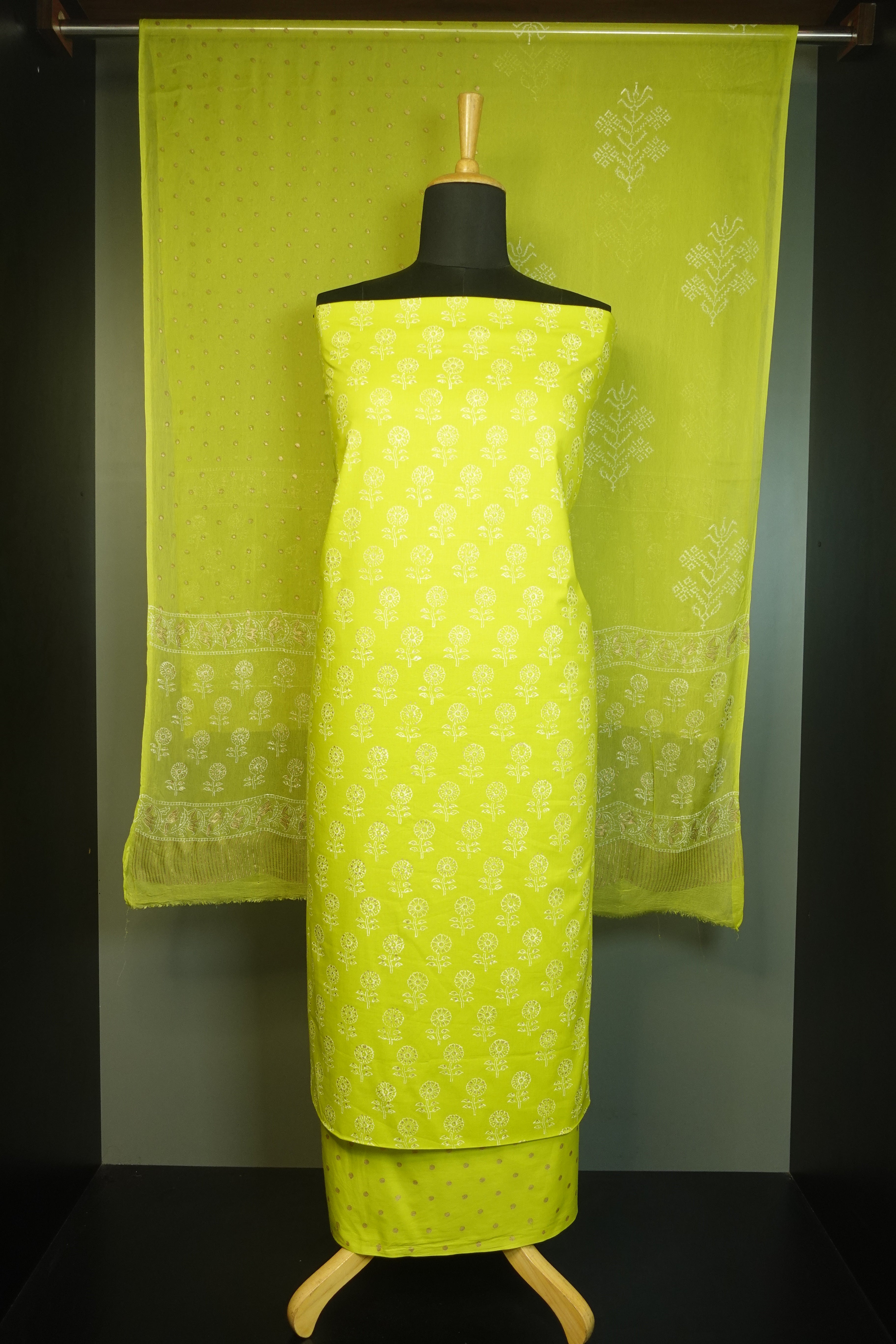 Green Color Printed Cotton Salwar Set | JKL173