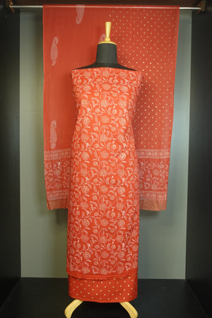 Orange Color Printed Cotton Salwar Set | JKL185
