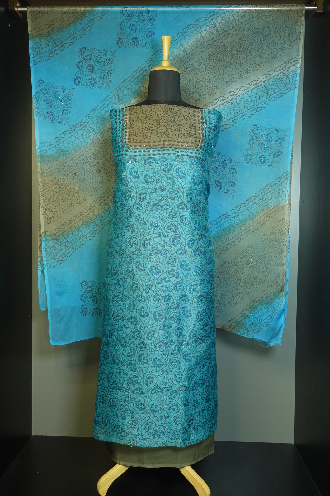 Block Printed Supernet Kota Salwar Set  | PFS280