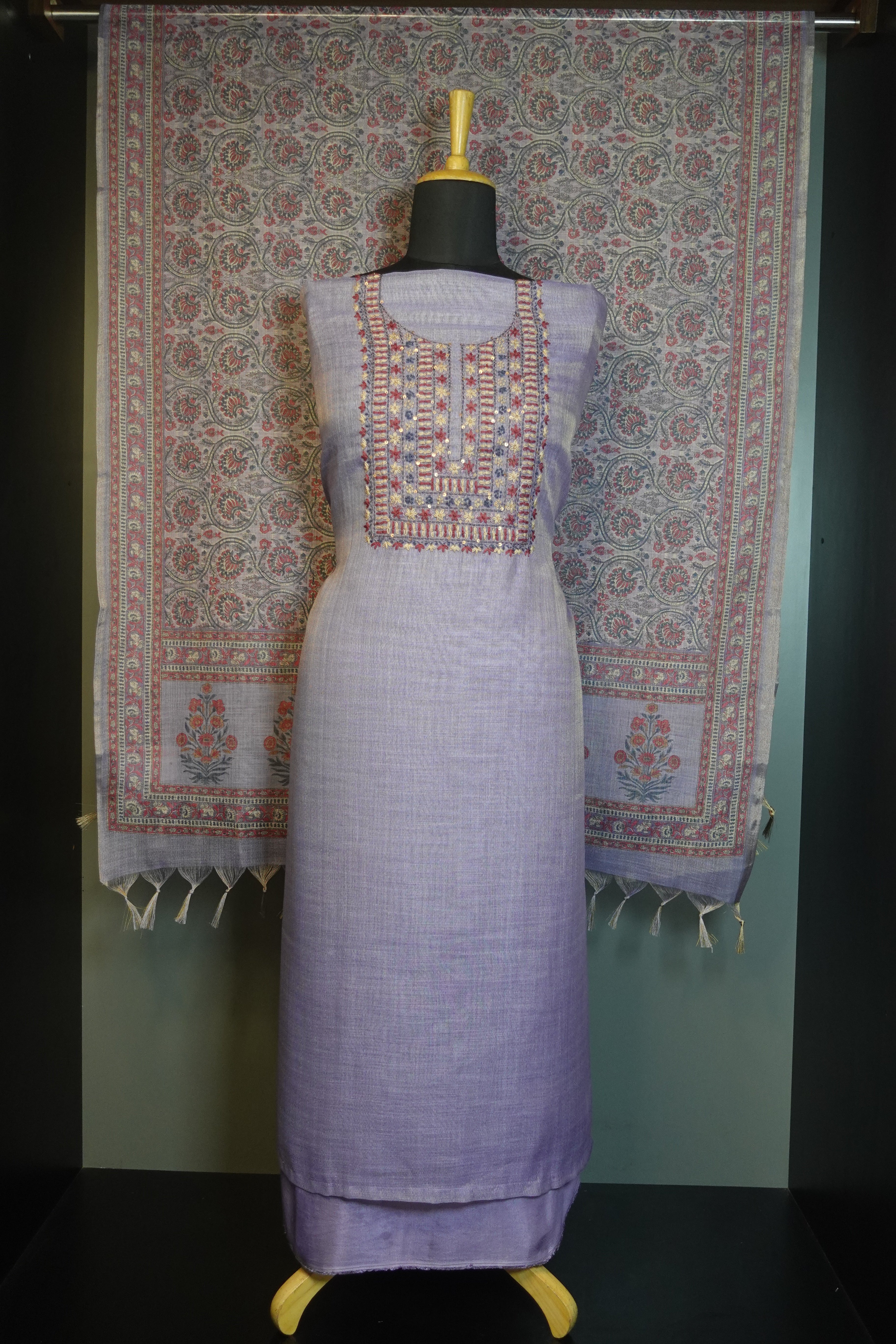 Yoke Embroidery Design Tissue Linen Salwar Set | KSD115