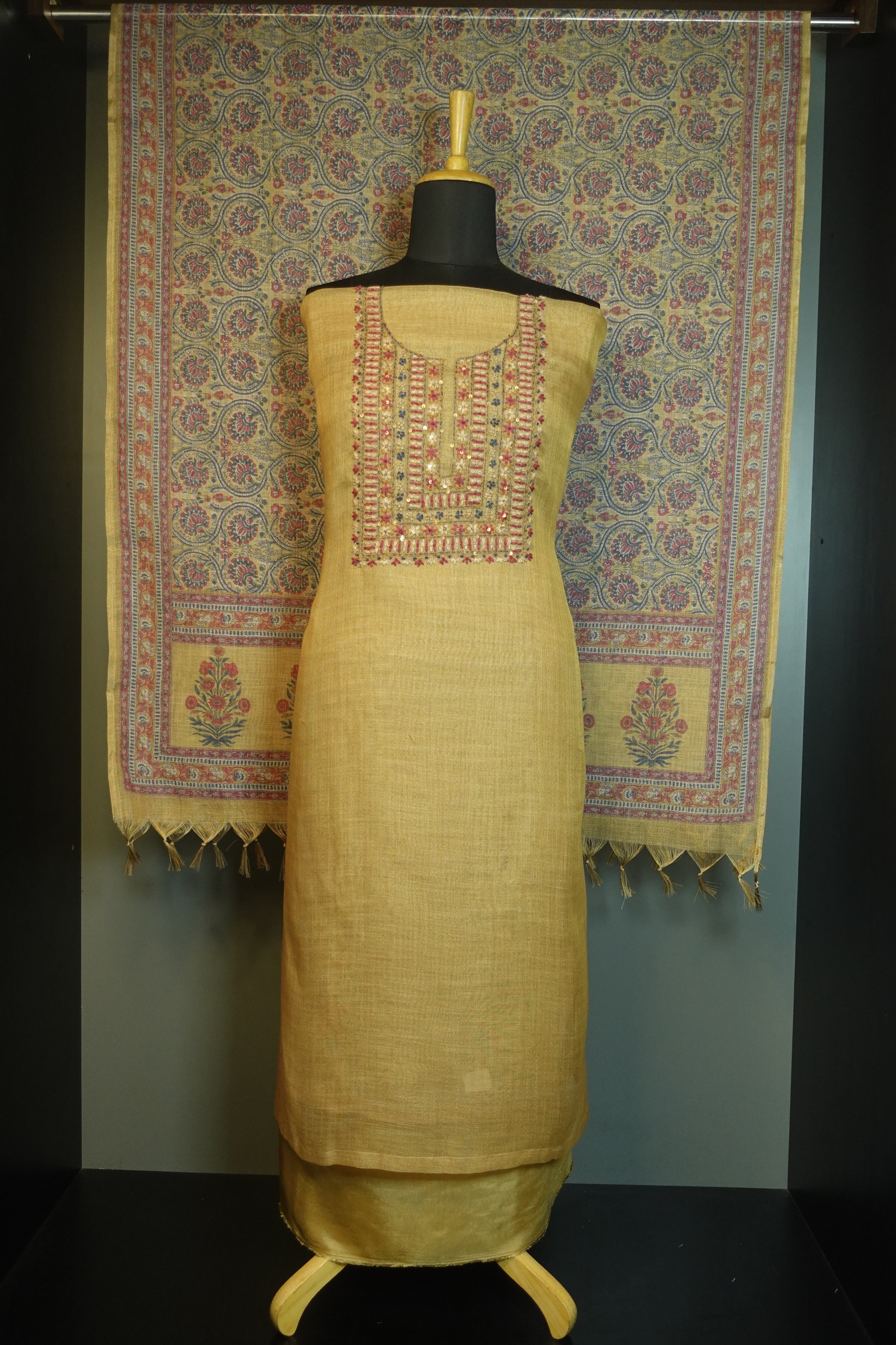 Yoke Embroidery Design Tissue Linen Salwar Set | KSD115