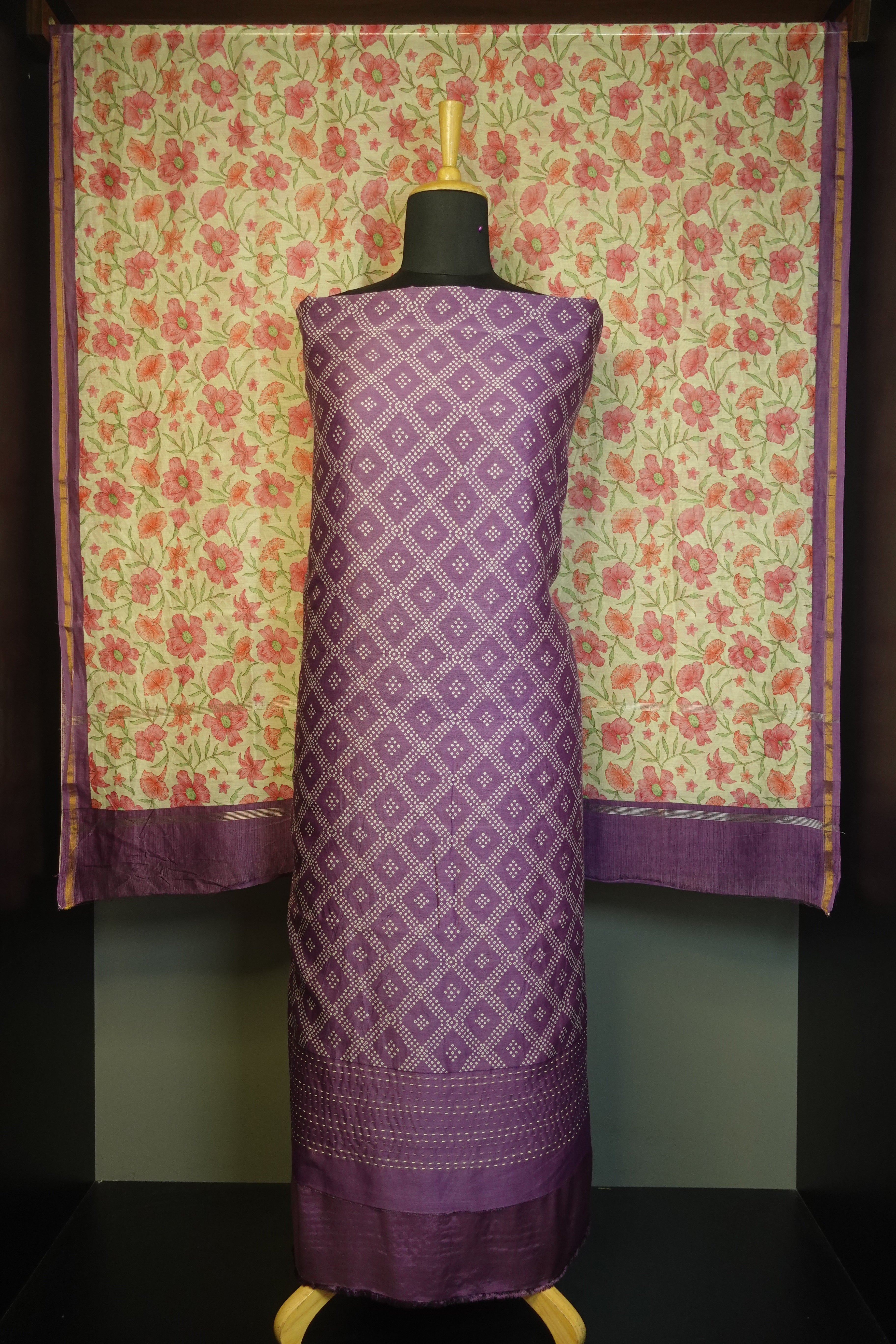 Bandhani Inspired Printed Chanderi Silk Salwar Set | LV103