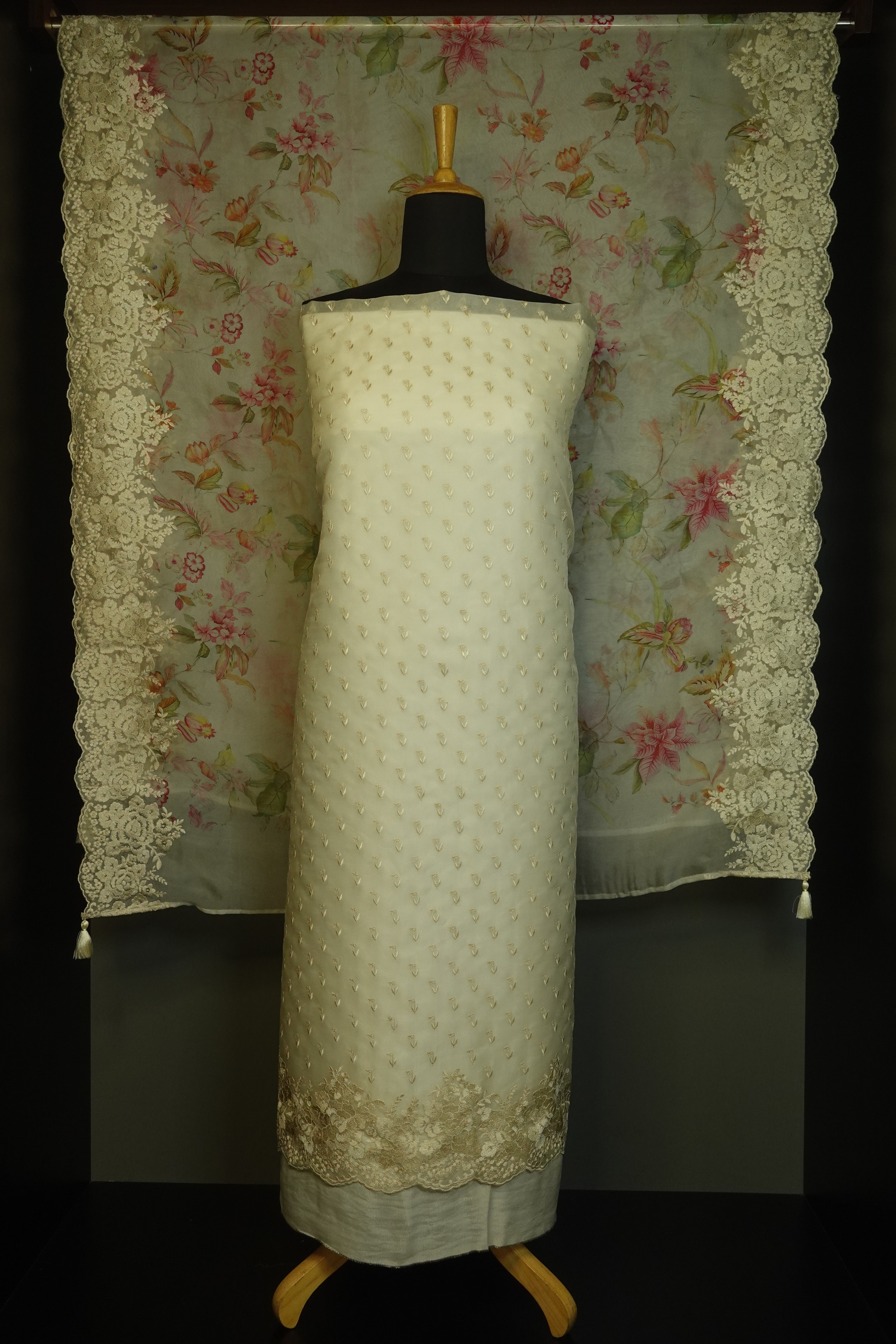 Floral Embroidery Tussar Silk Organza Salwar Set | LV138
