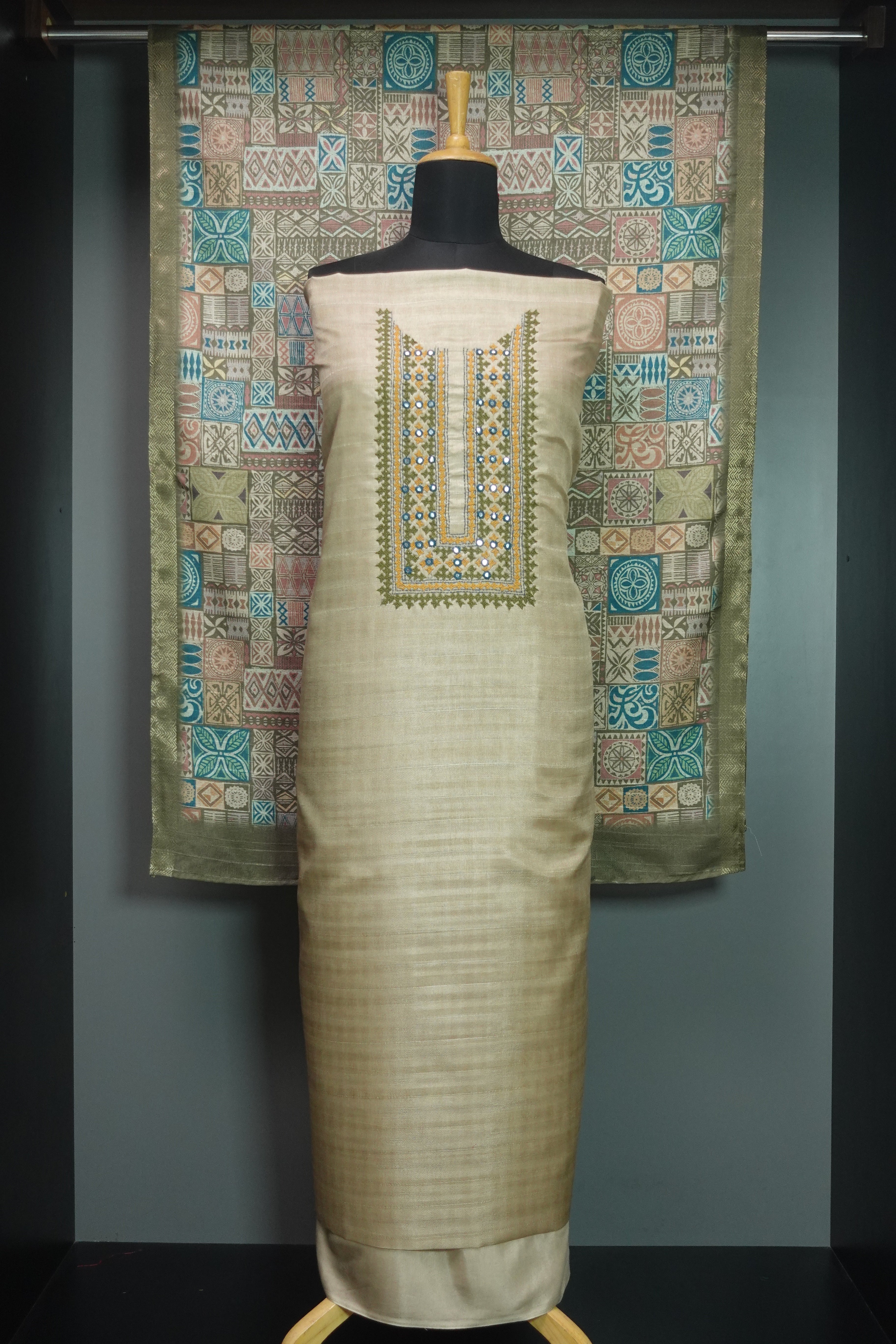 Kutch Embroidery Semi Tussar Salwar Set | BLD325