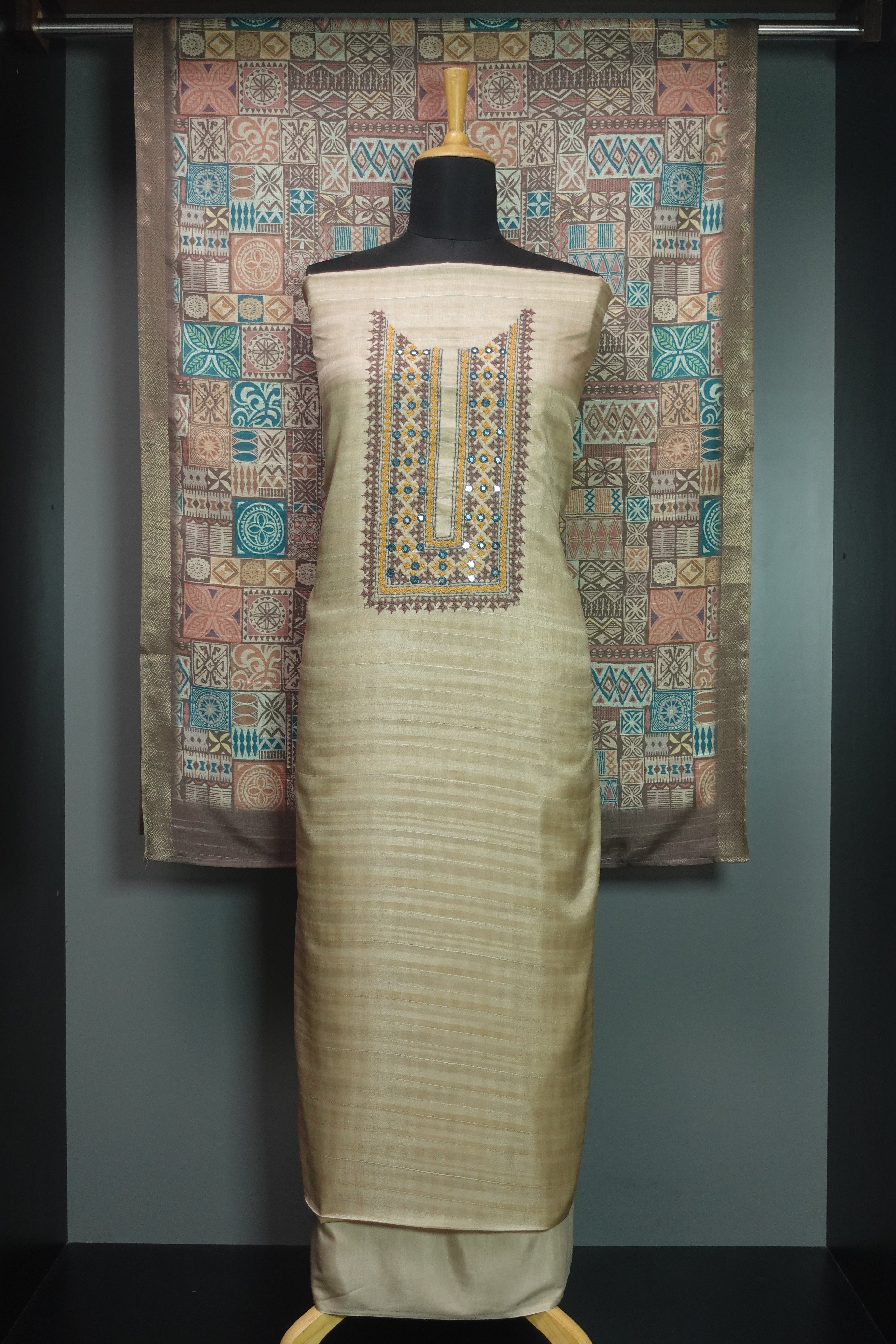 Kutch Embroidery Semi Tussar Salwar Set | BLD325