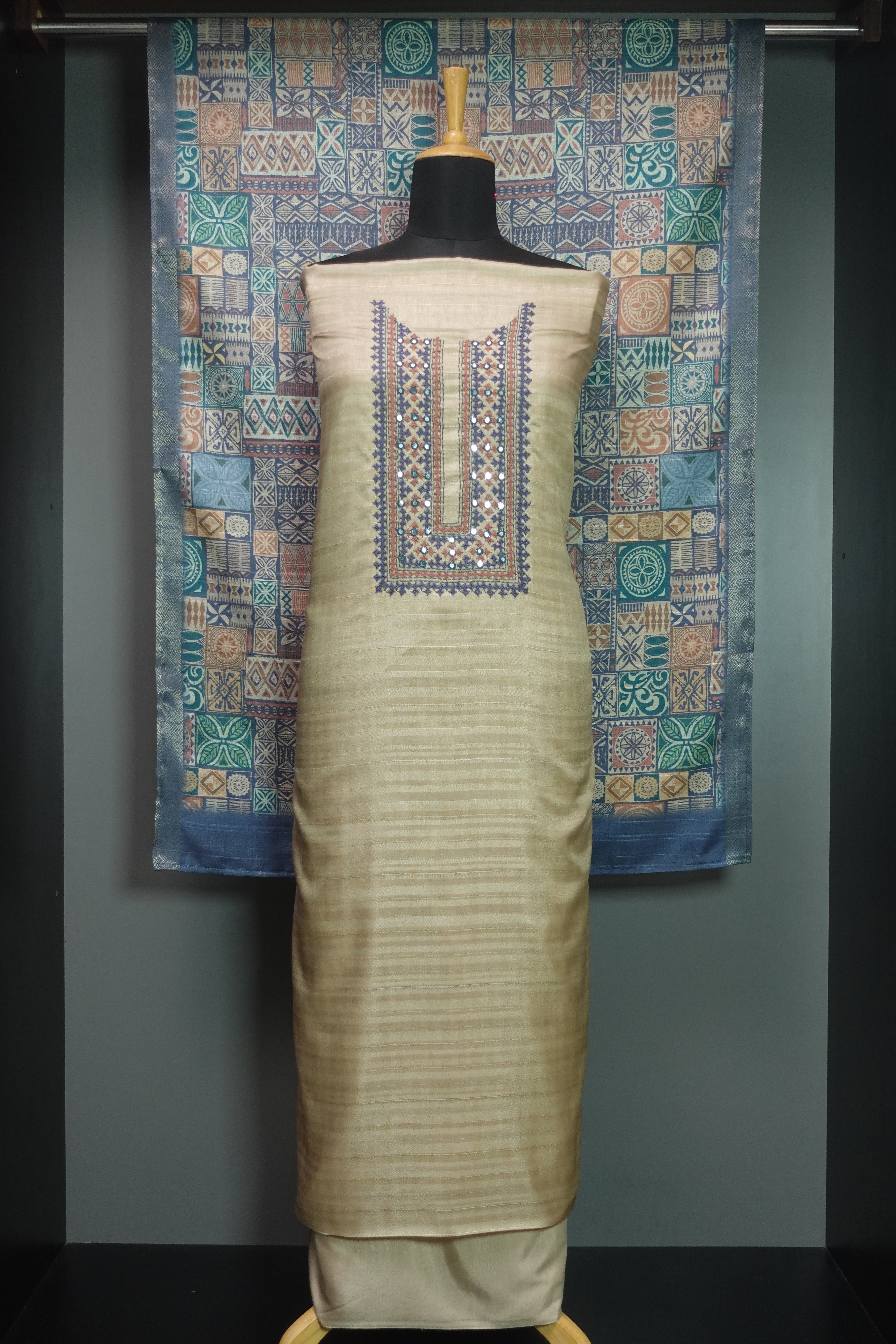 Kutch Embroidery Semi Tussar Salwar Set | BLD325