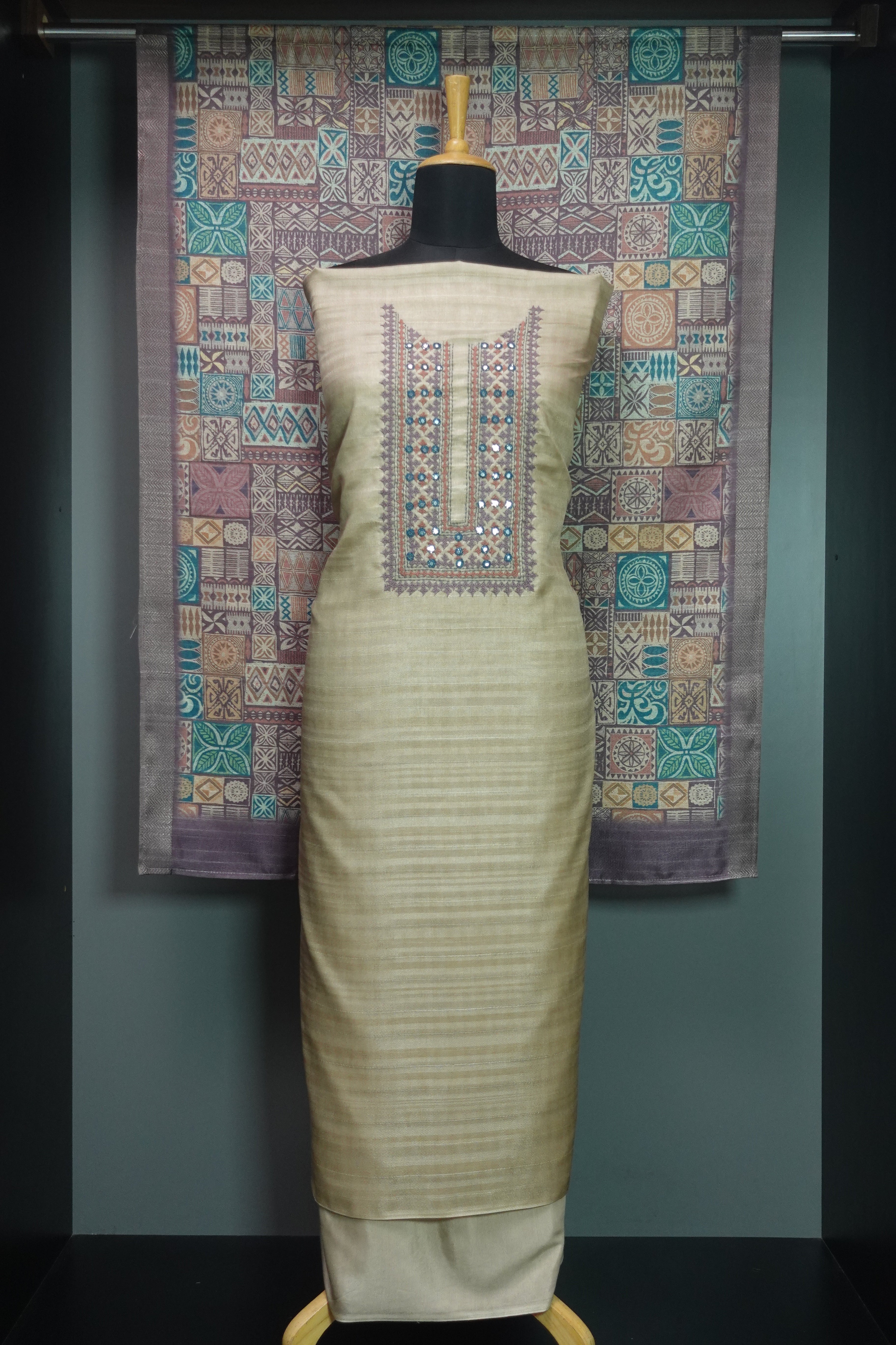 Kutch Embroidery Semi Tussar Salwar Set | BLD325