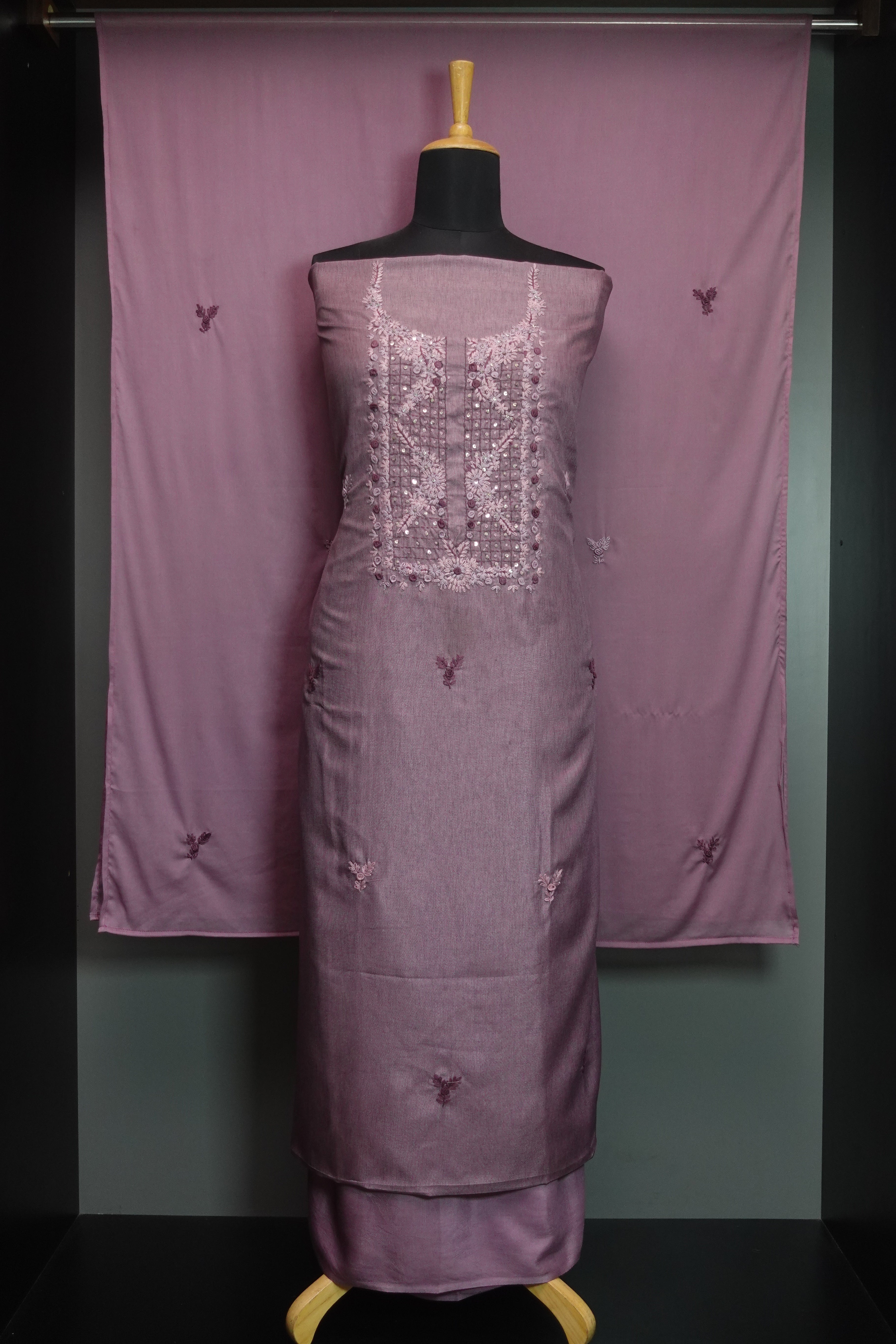 Hand Embroidery Semi Tussar Salwar Set | SBP249