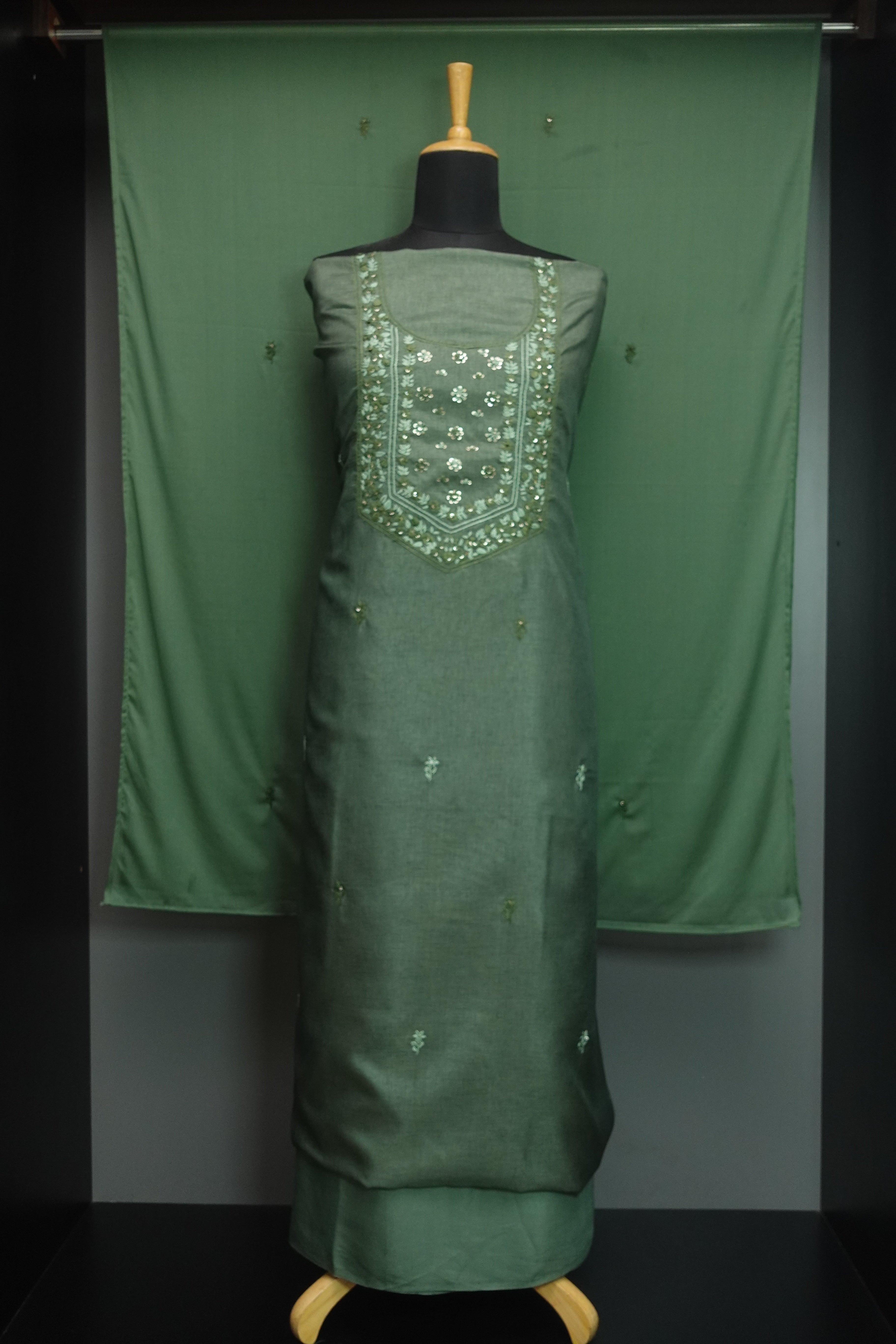 Hand Embroidery Tussar Finish Salwar Set | SBP248