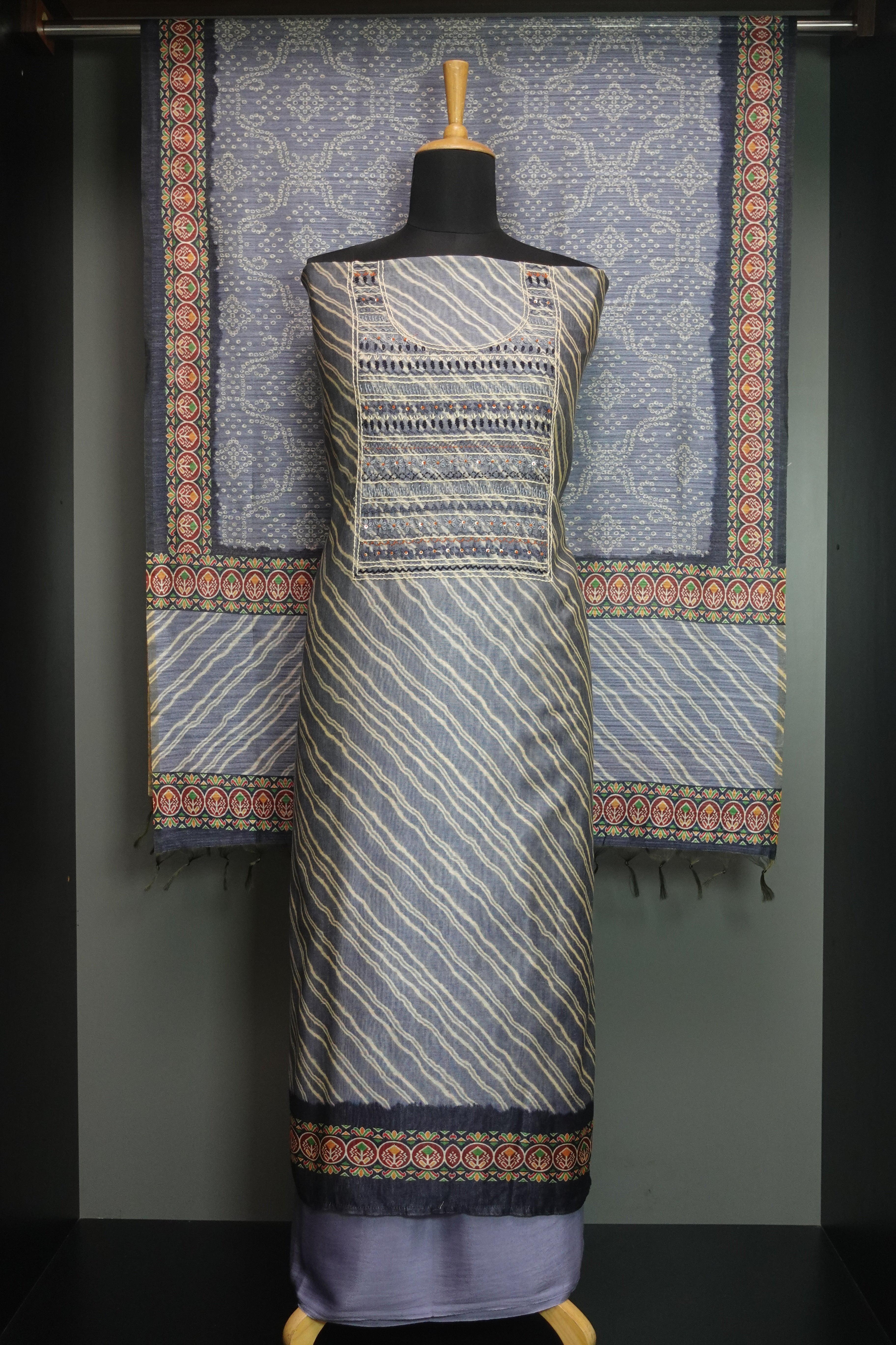 Yoke Embroidery Design Tussar Finish Salwar Set | KTF126