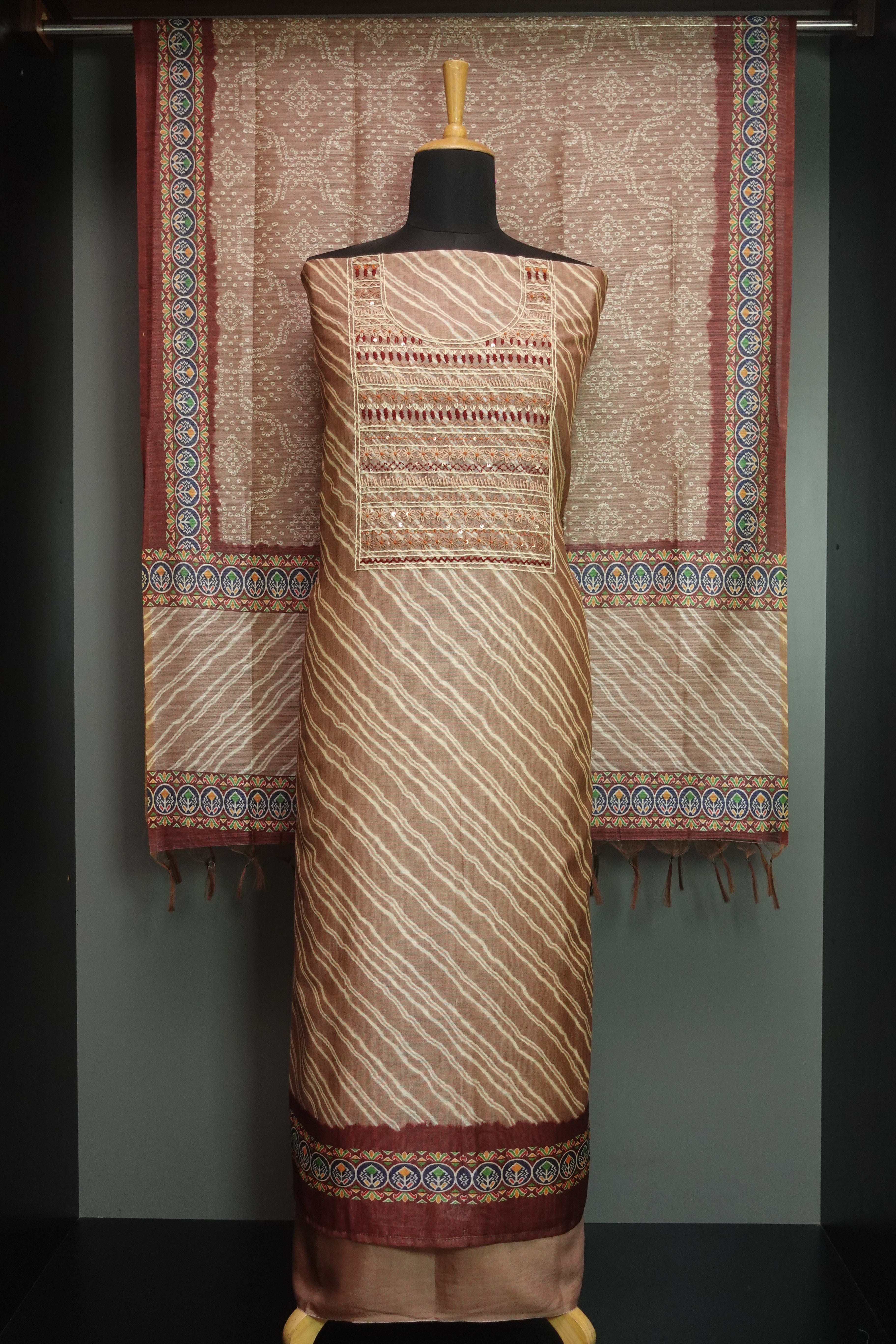 Yoke Embroidery Design Tussar Finish Salwar Set | KTF126