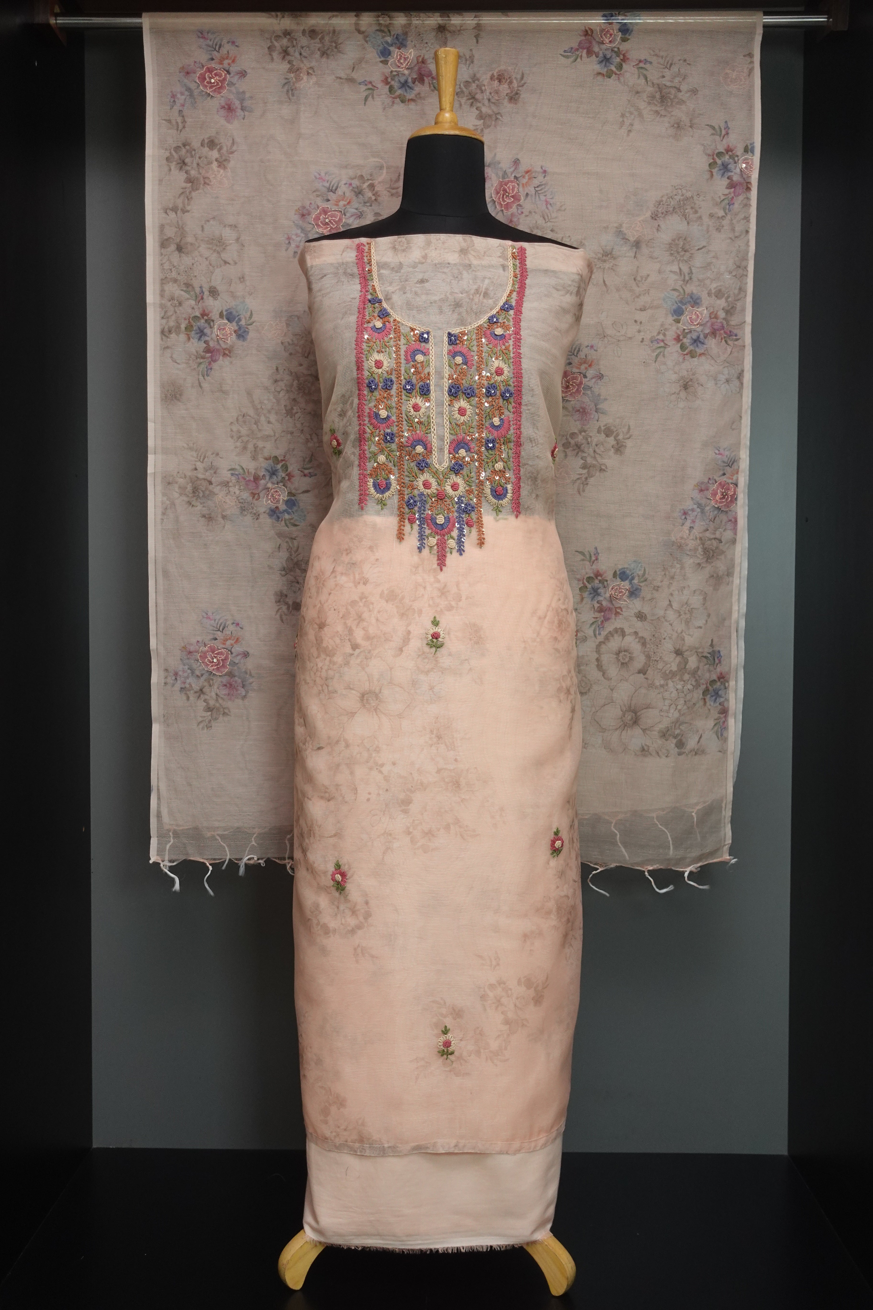 Yoke Embroidery Supernet Kota Salwar Set | KTF119