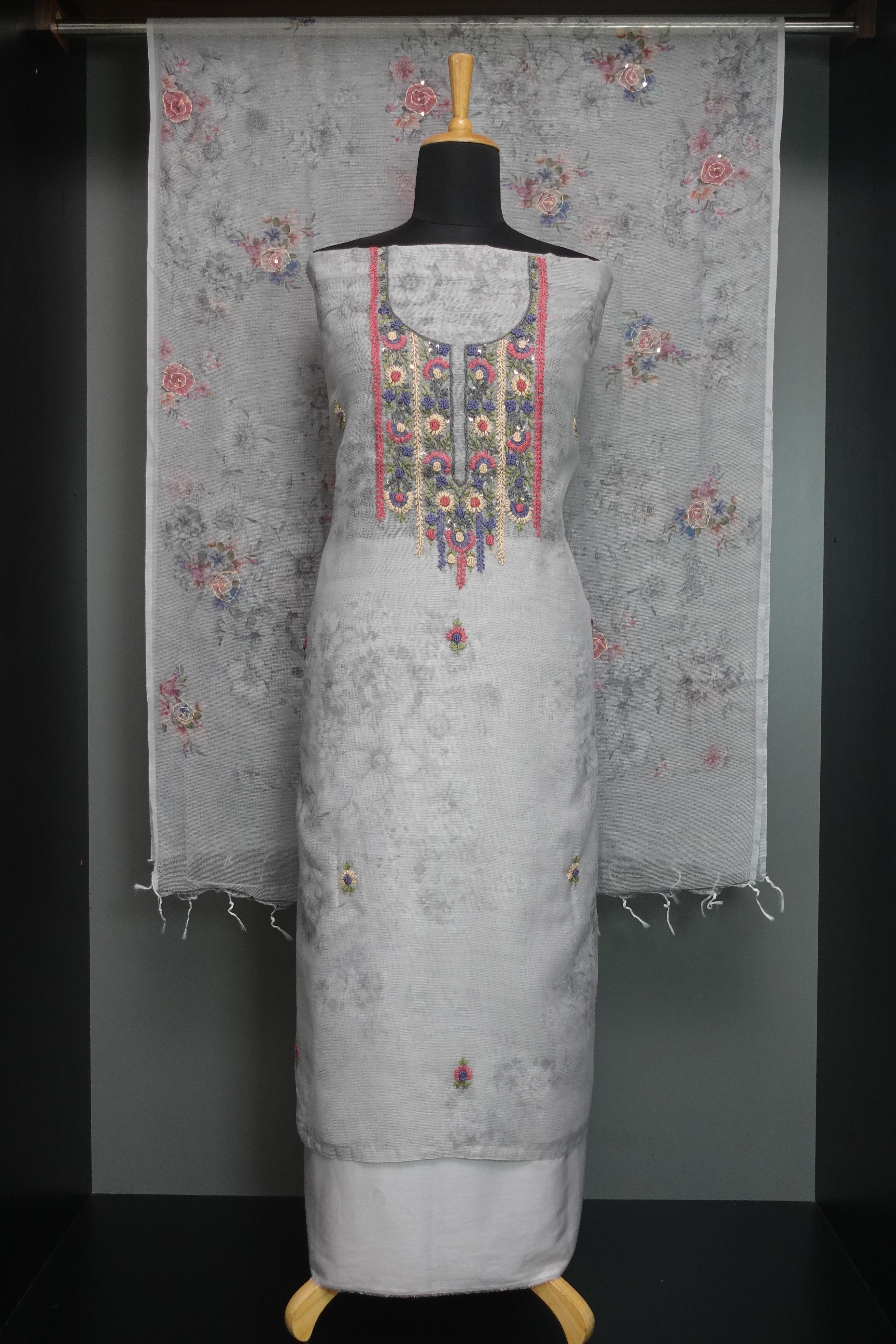 Yoke Embroidery Supernet Kota Salwar Set | KTF119