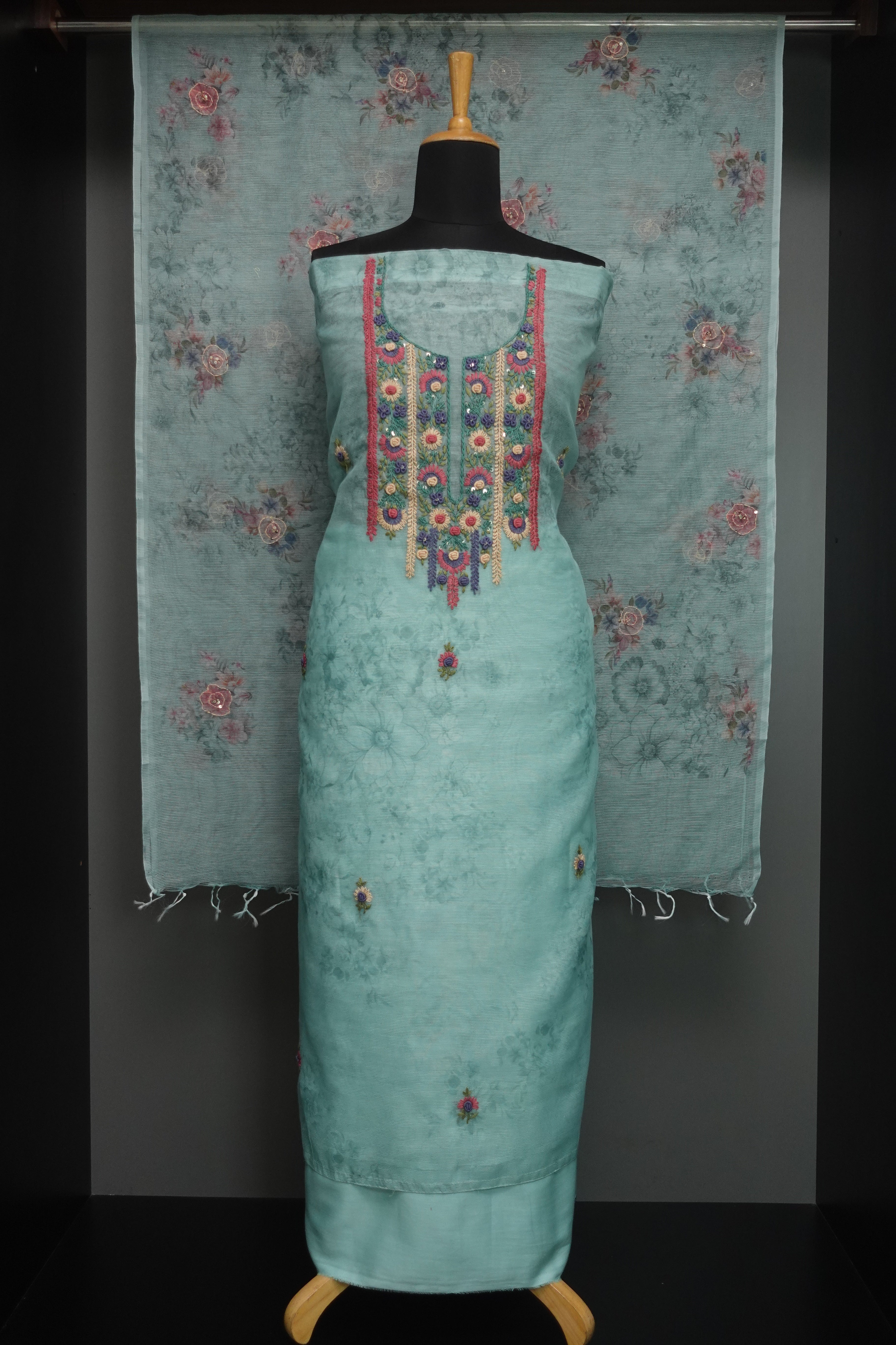 Yoke Embroidery Supernet Kota Salwar Set | KTF119