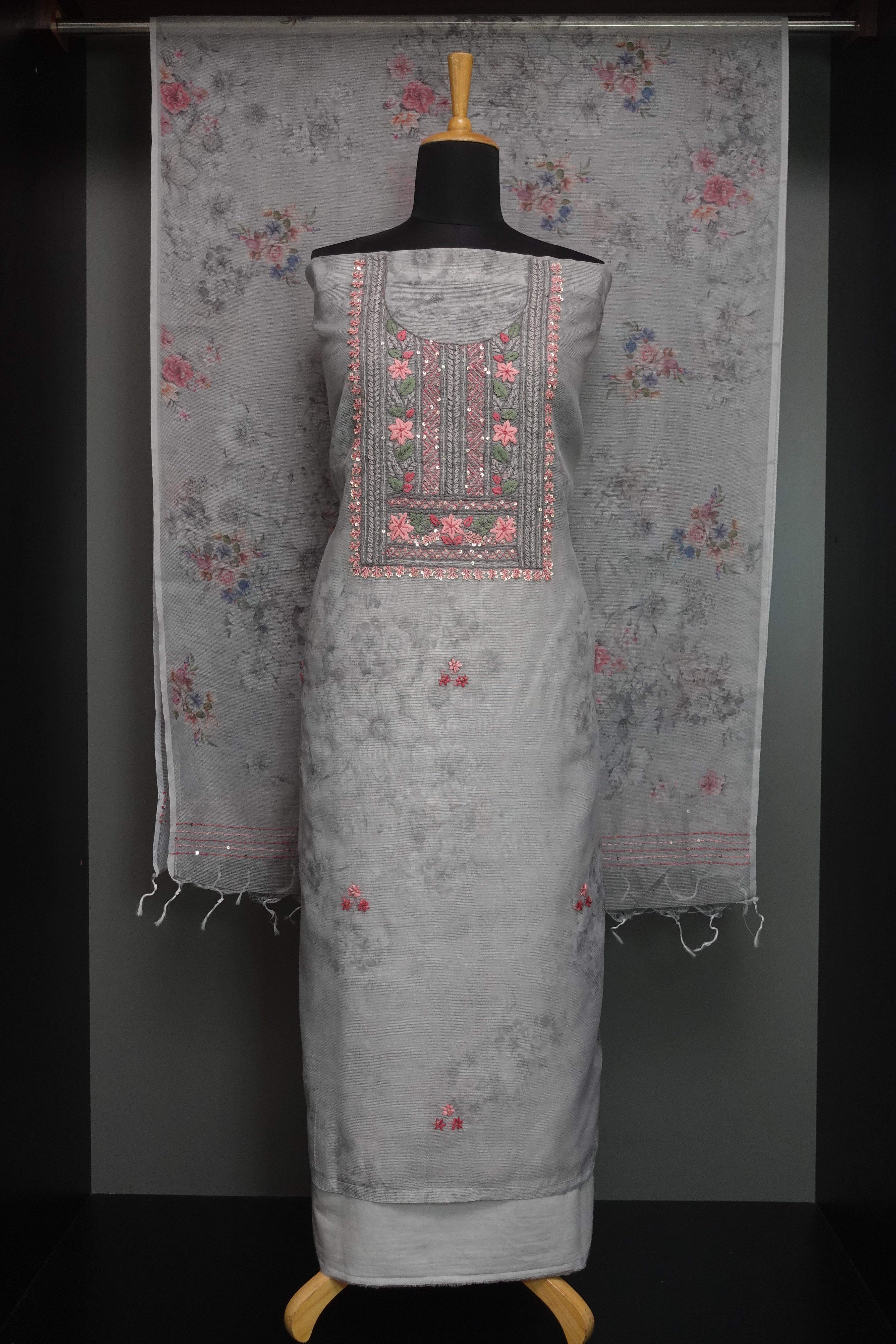 Yoke Embroidery Supernet Kota Salwar Set | KTF128