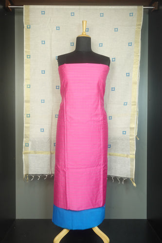 Pink Colored Chanderi Check Weaved Salwar Set with Muga Printed Dupatta | SS916