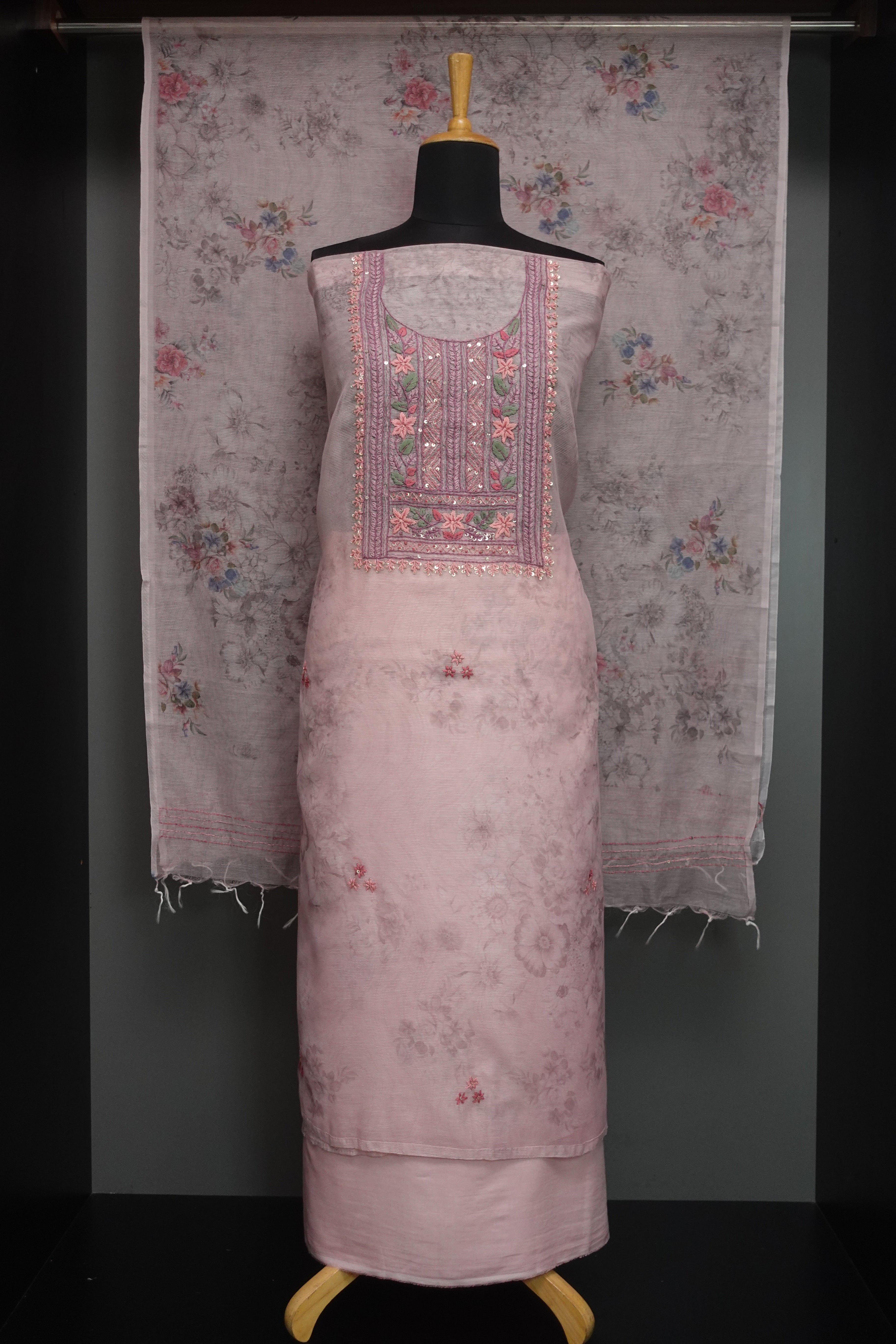 Yoke Embroidery Supernet Kota Salwar Set | KTF128