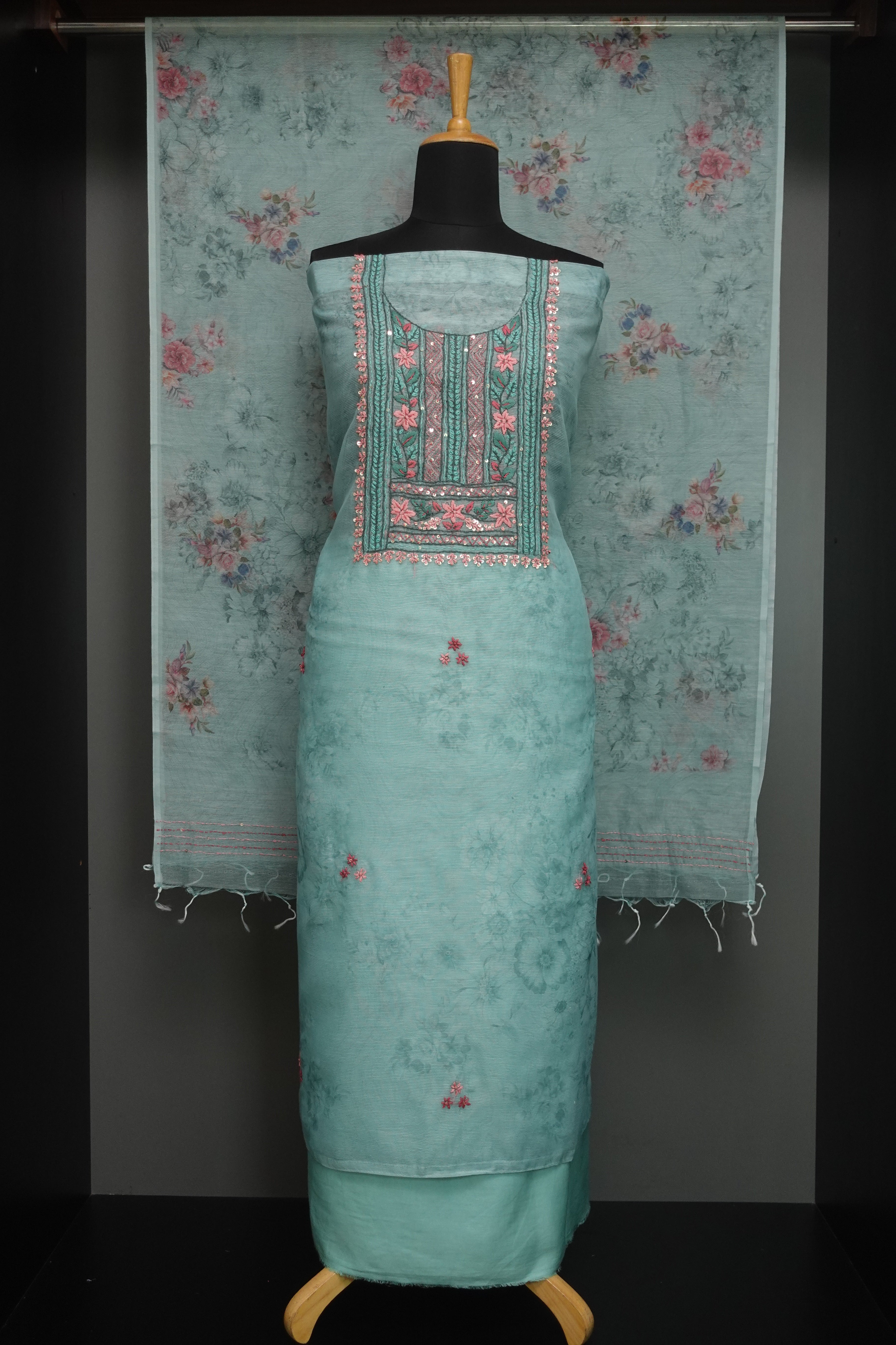 Yoke Embroidery Supernet Kota Salwar Set | KTF128