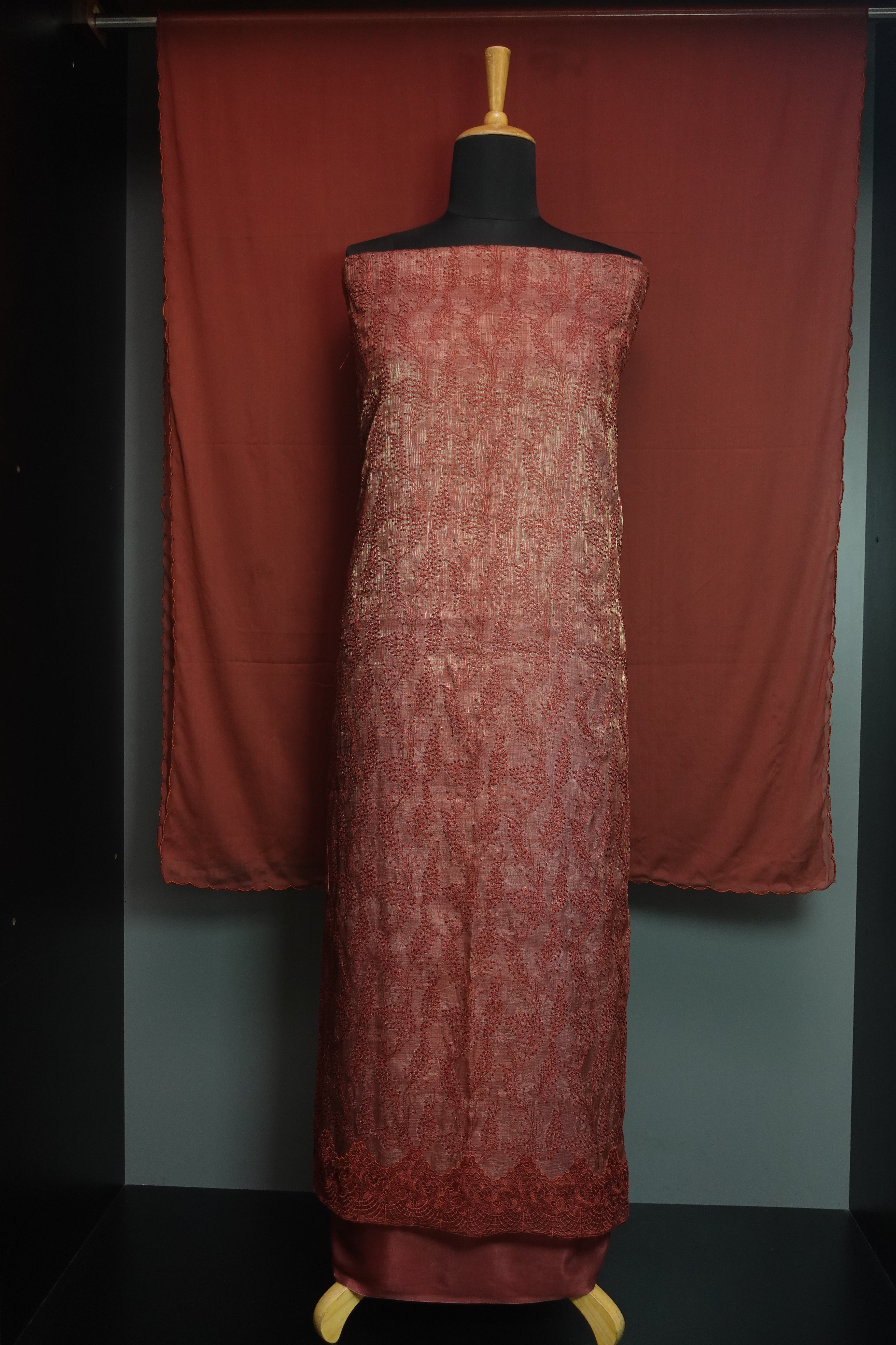 Self Color Embroidery Tussar Finish Salwar Set | SBP252