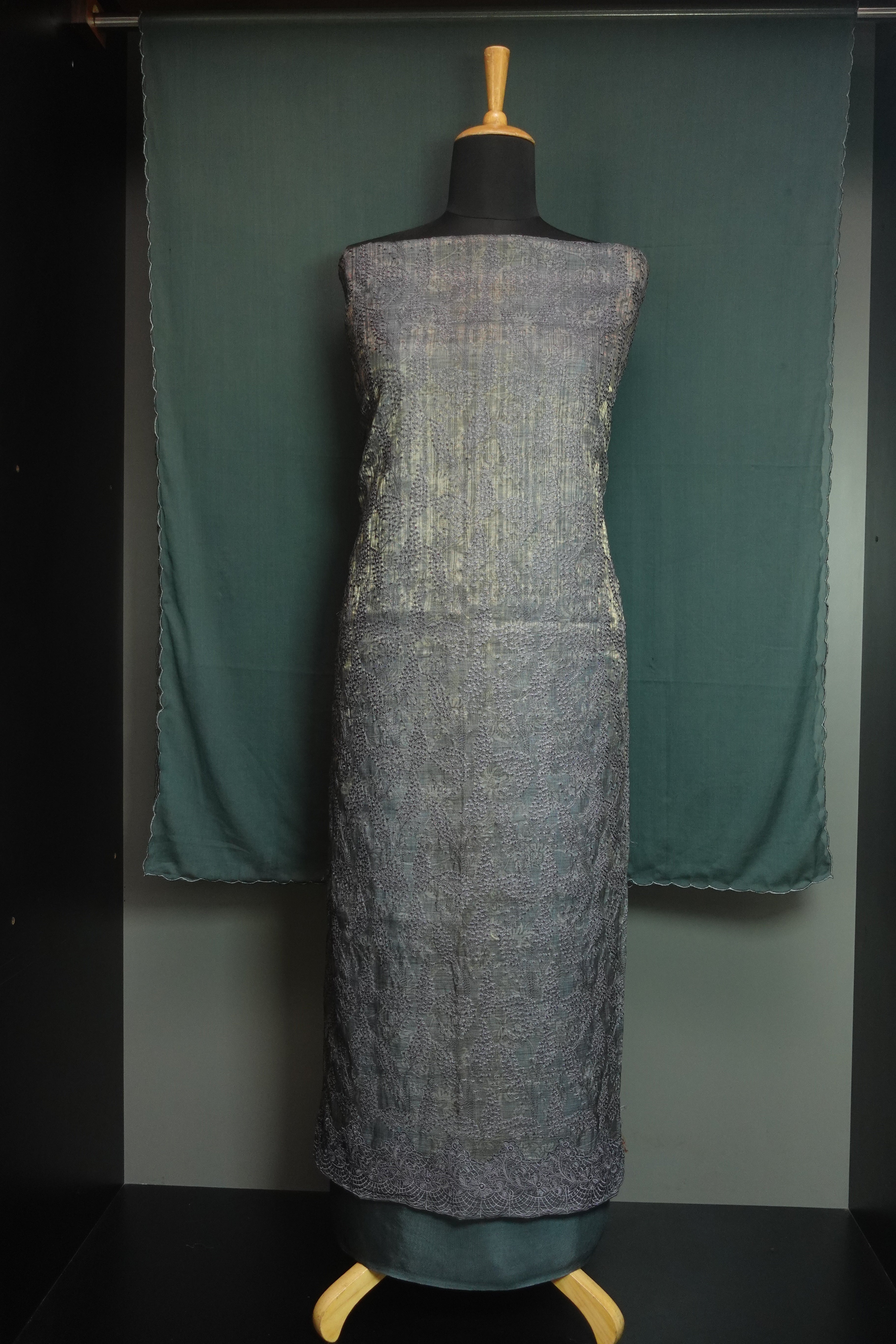 Self Color Embroidery Tussar Finish Salwar Set | SBP252