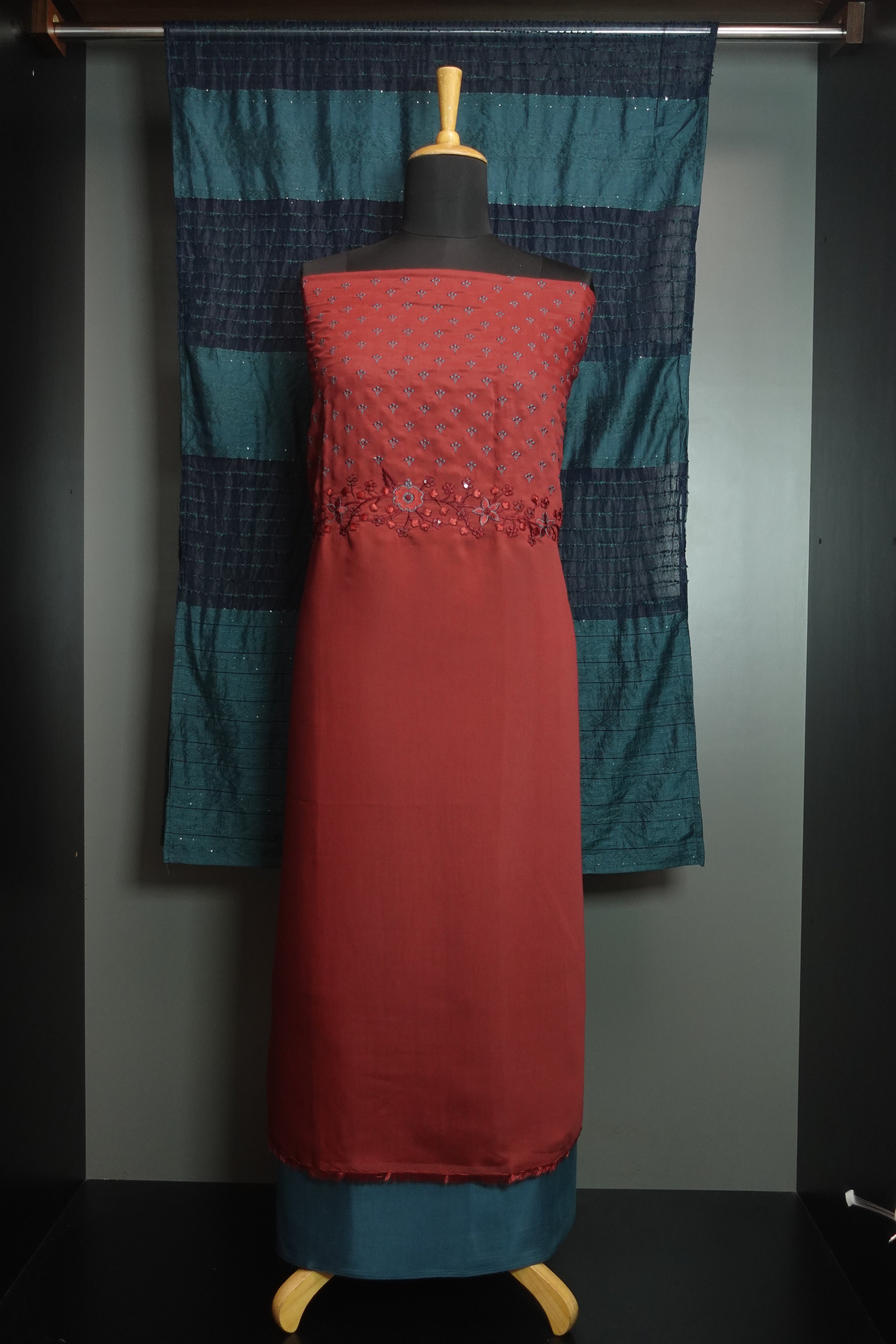 Yoke Embroidery Semi Silk Salwar Set | AHR197