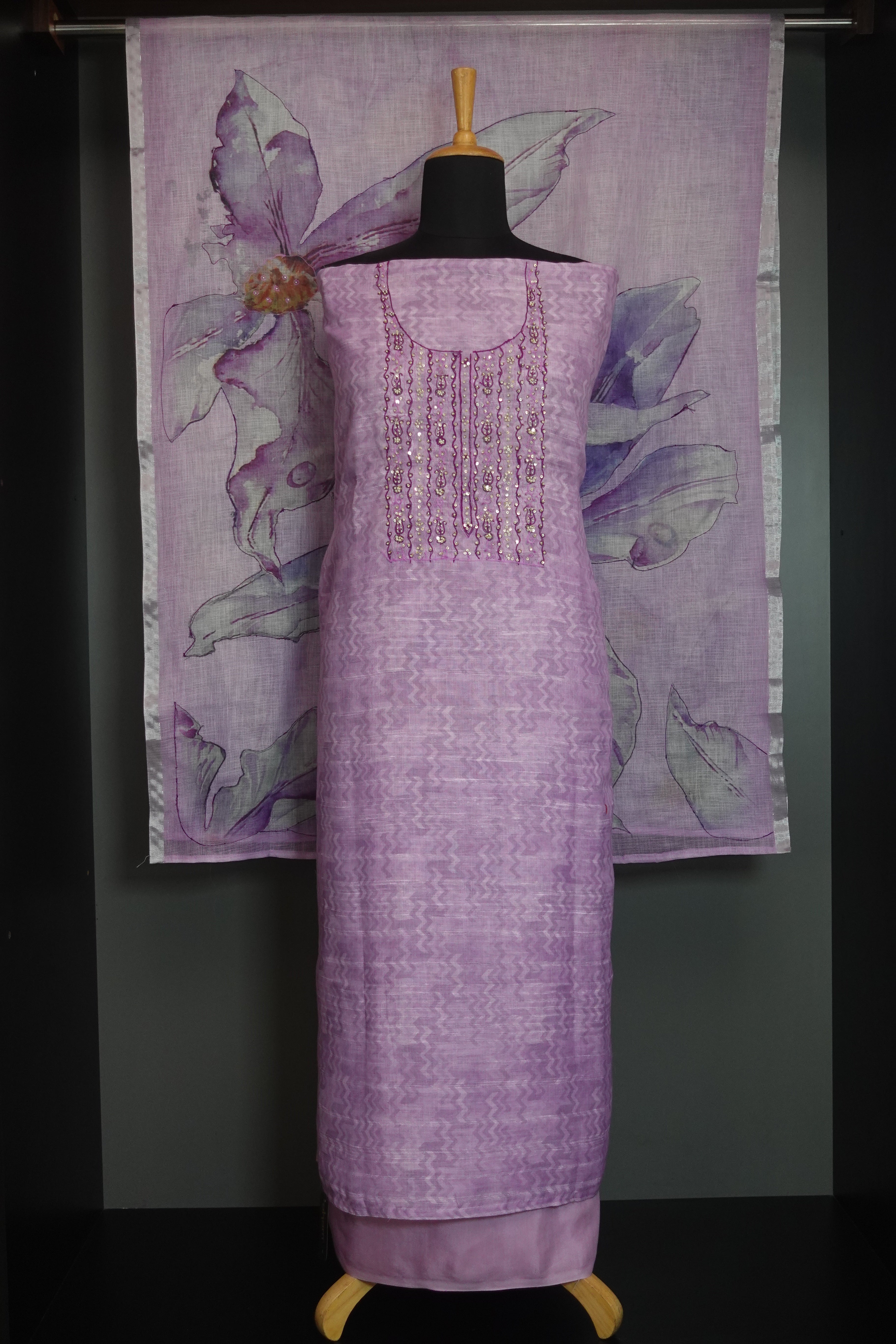 Yoke Embroidery Linen Salwar Set | KTF138