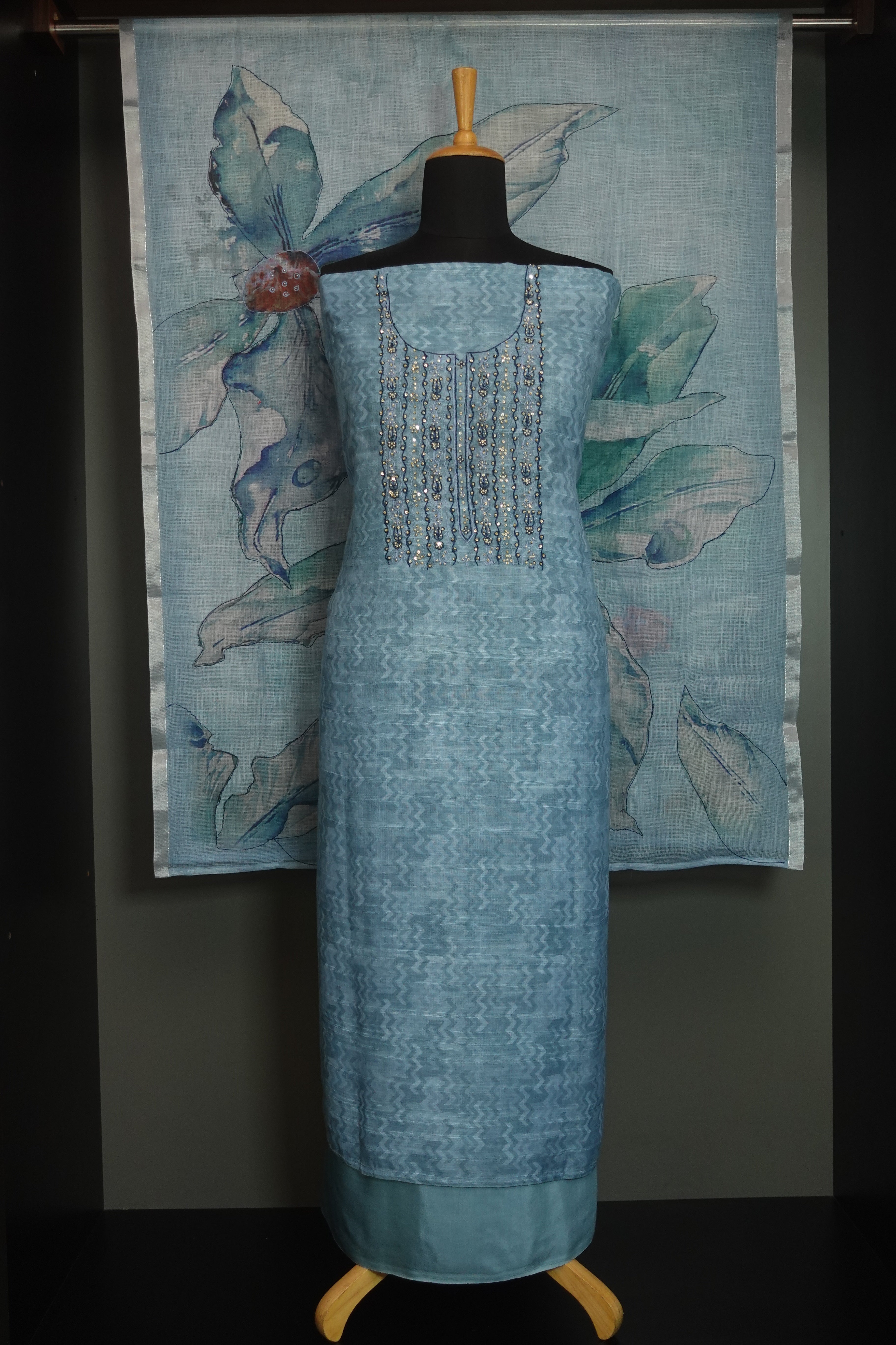 Yoke Embroidery Linen Salwar Set | KTF138