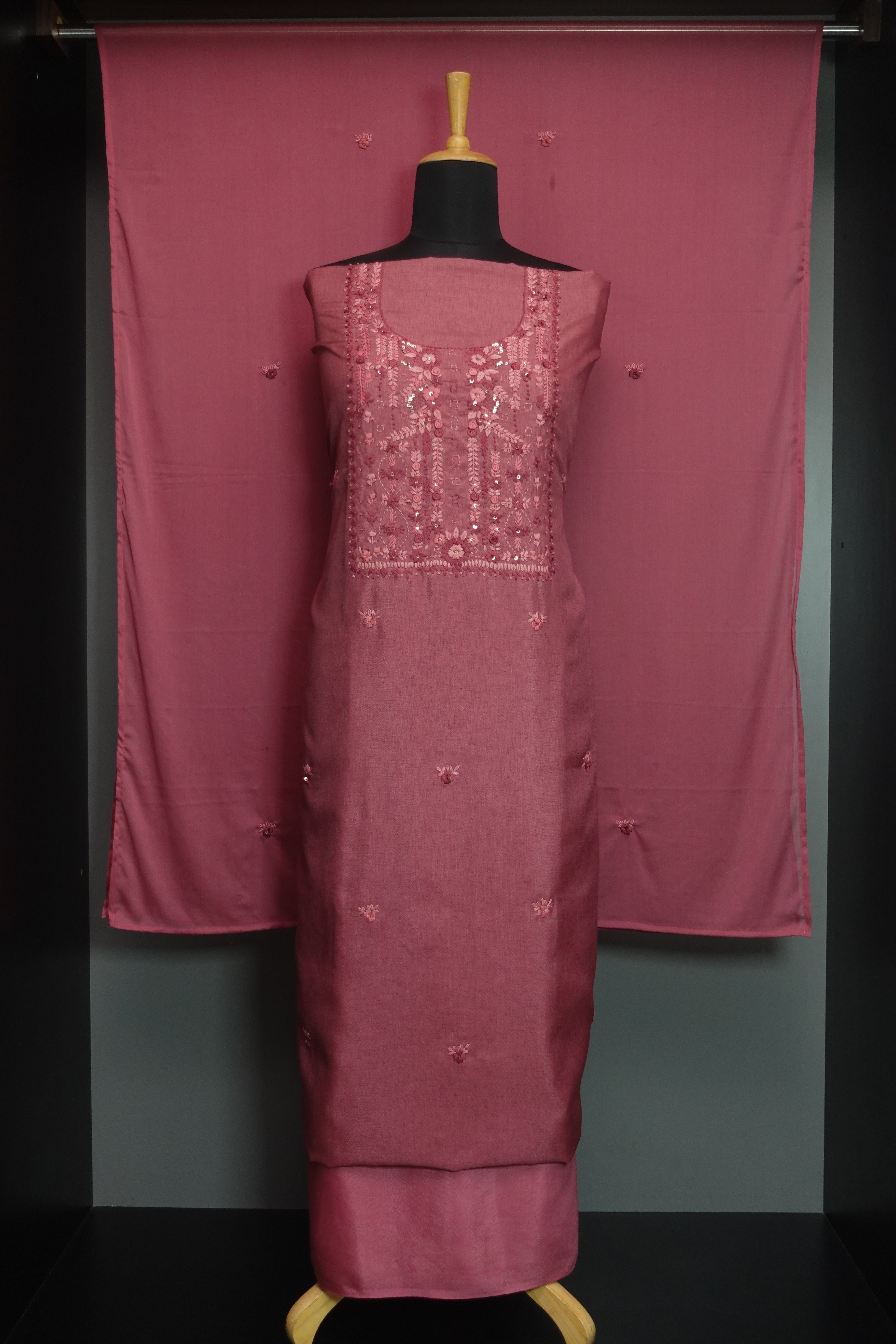 Yoke Embroidery Design Semi Tussar Salwar Set | SBP277