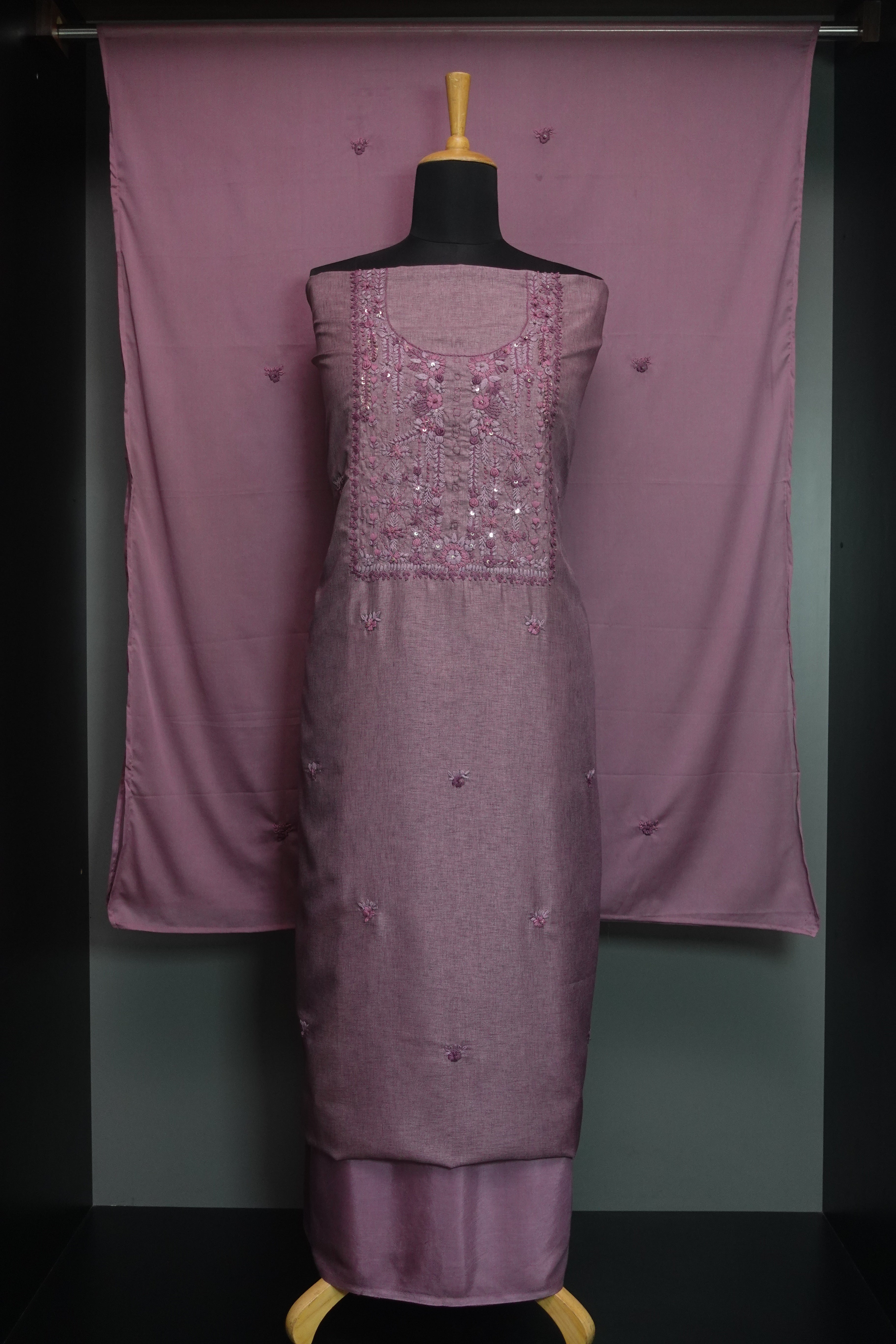 Yoke Embroidery Design Semi Tussar Salwar Set | SBP277