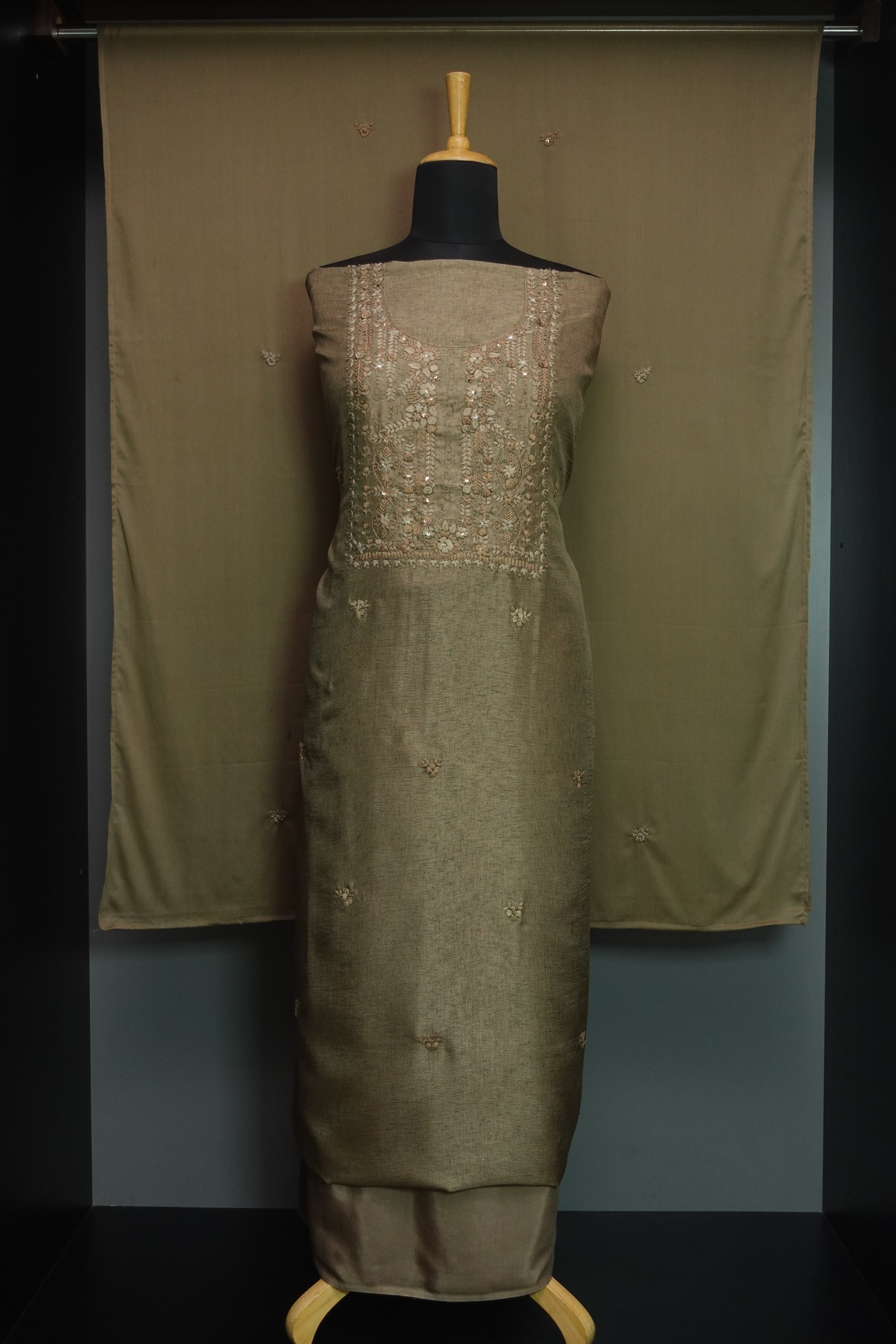 Yoke Embroidery Design Semi Tussar Salwar Set | SBP277