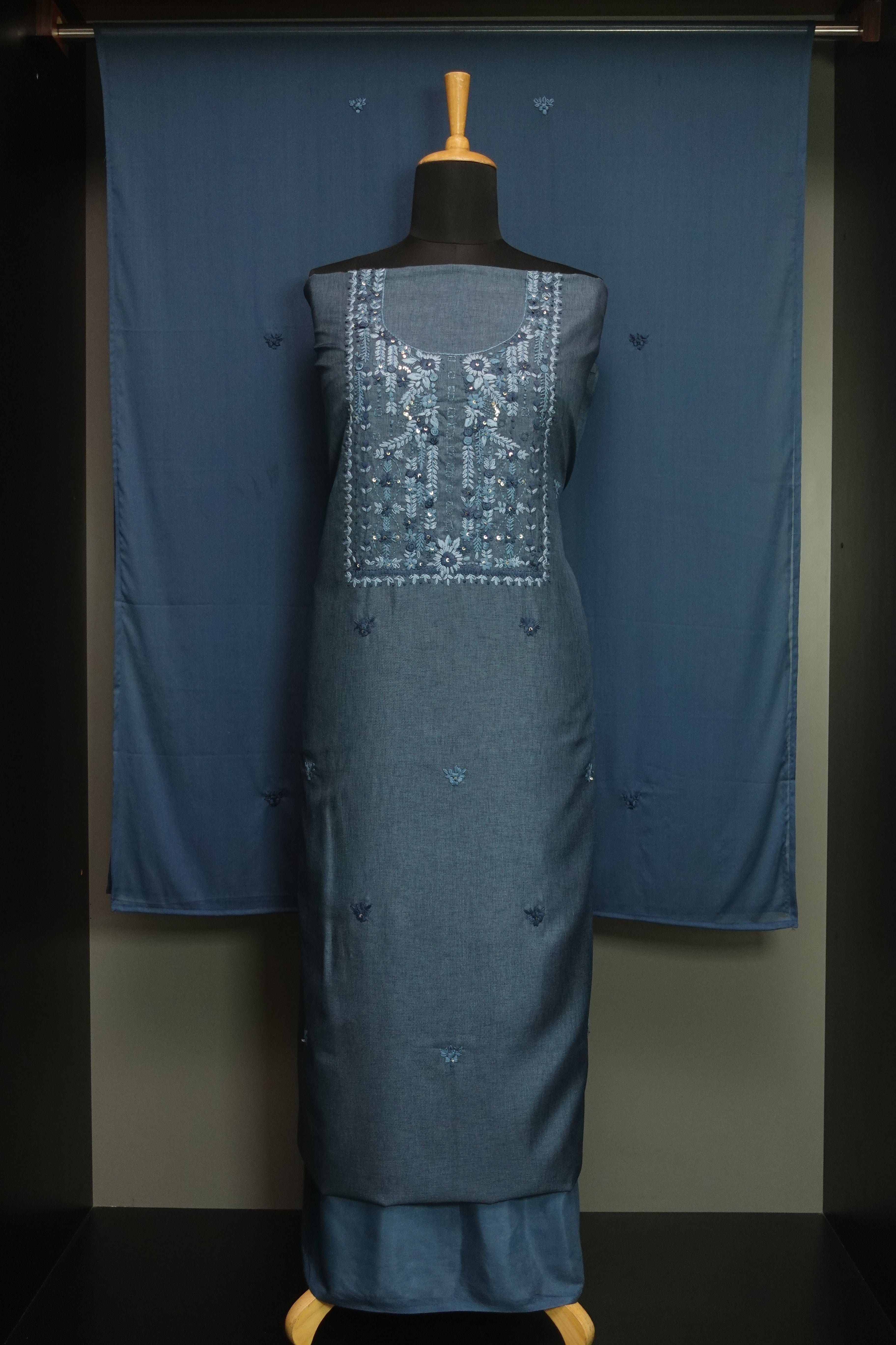 Yoke Embroidery Design Semi Tussar Salwar Set | SBP277