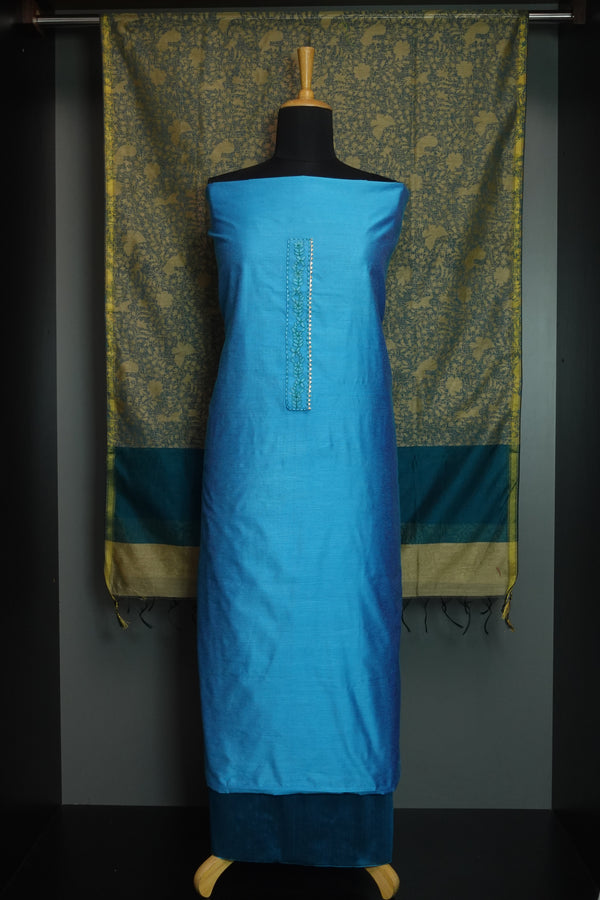 Floral Panel Slub Silk Salwar Set | AHR278