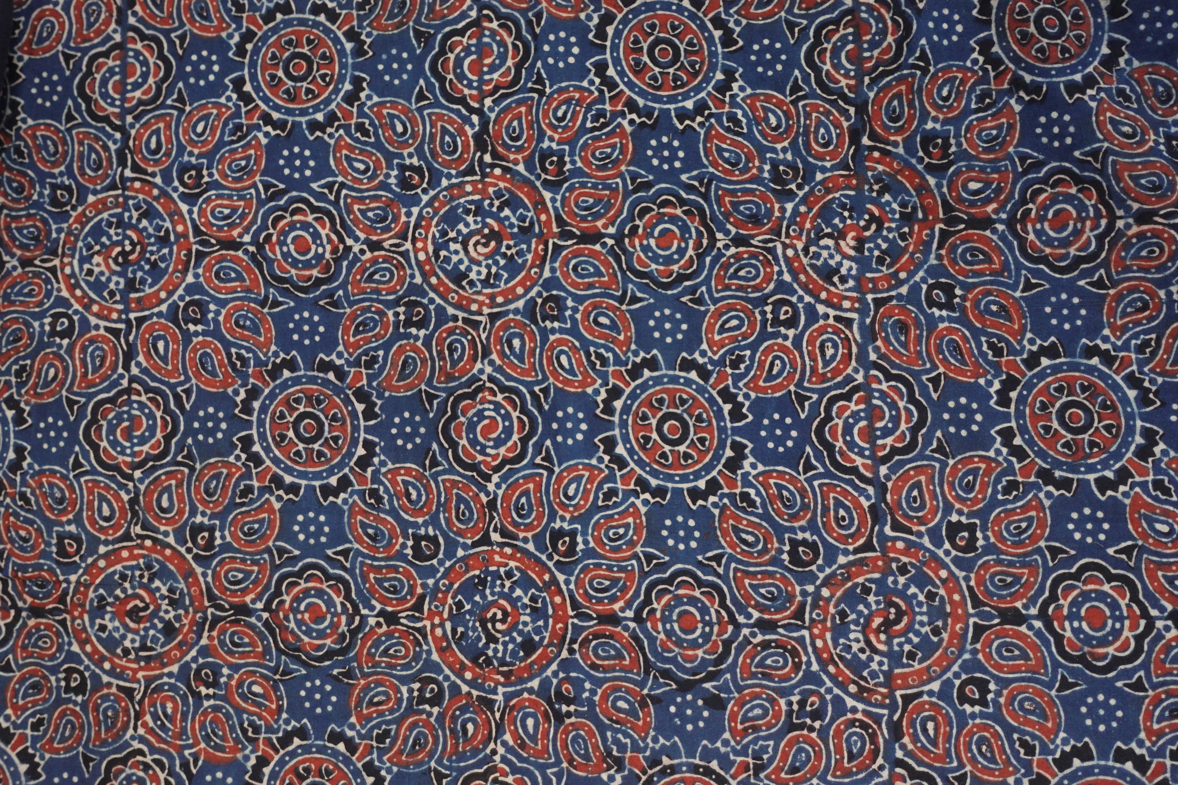 Paisley Floral Pattern Ajrak Natural Dyed Cotton Kurta Material | KA257