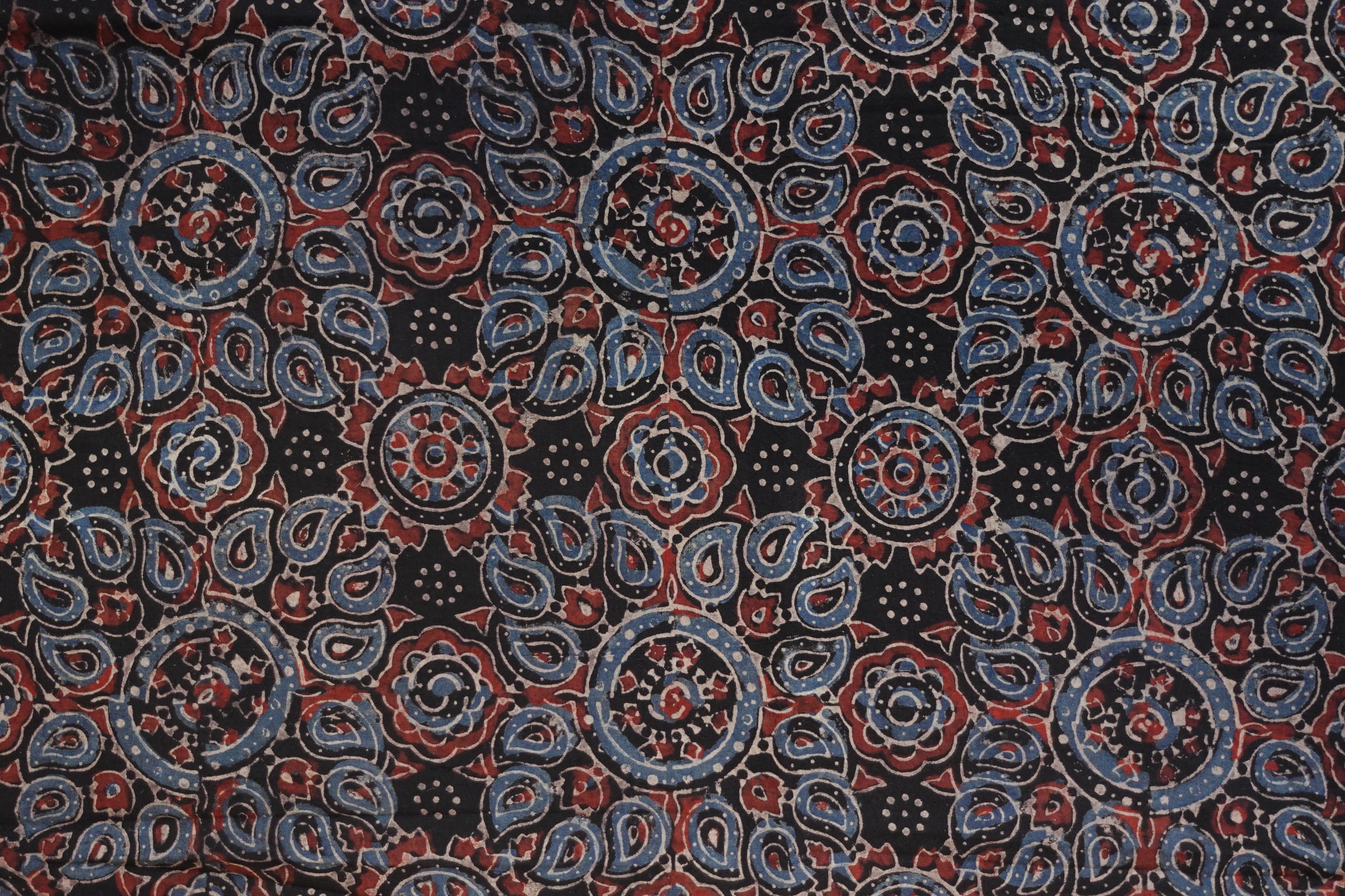 Paisley Floral Pattern Ajrak Natural Dyed Cotton Kurta Material | KA257