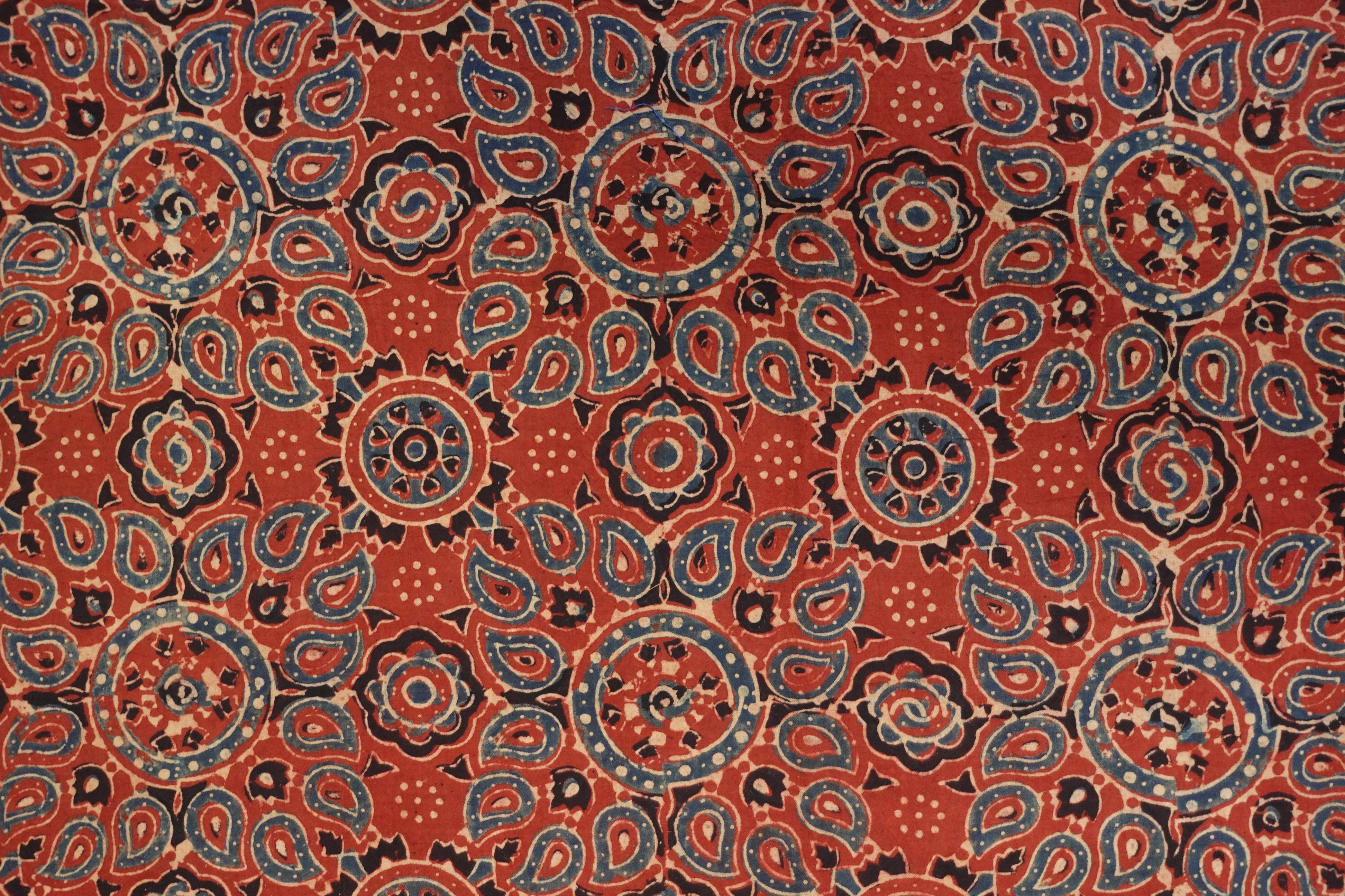 Paisley Floral Pattern Ajrak Natural Dyed Cotton Kurta Material | KA257