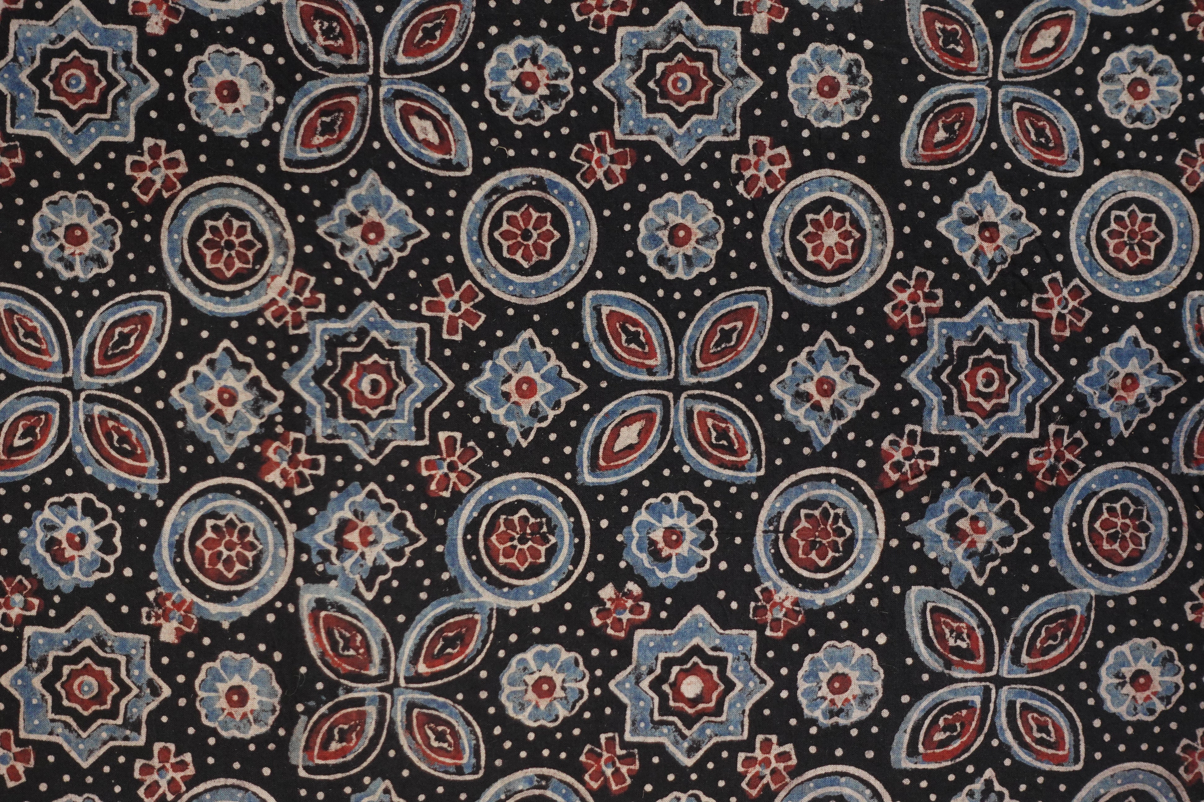 Geometric Floral Ajrak Block Printed Cotton Kurta Material | KA260
