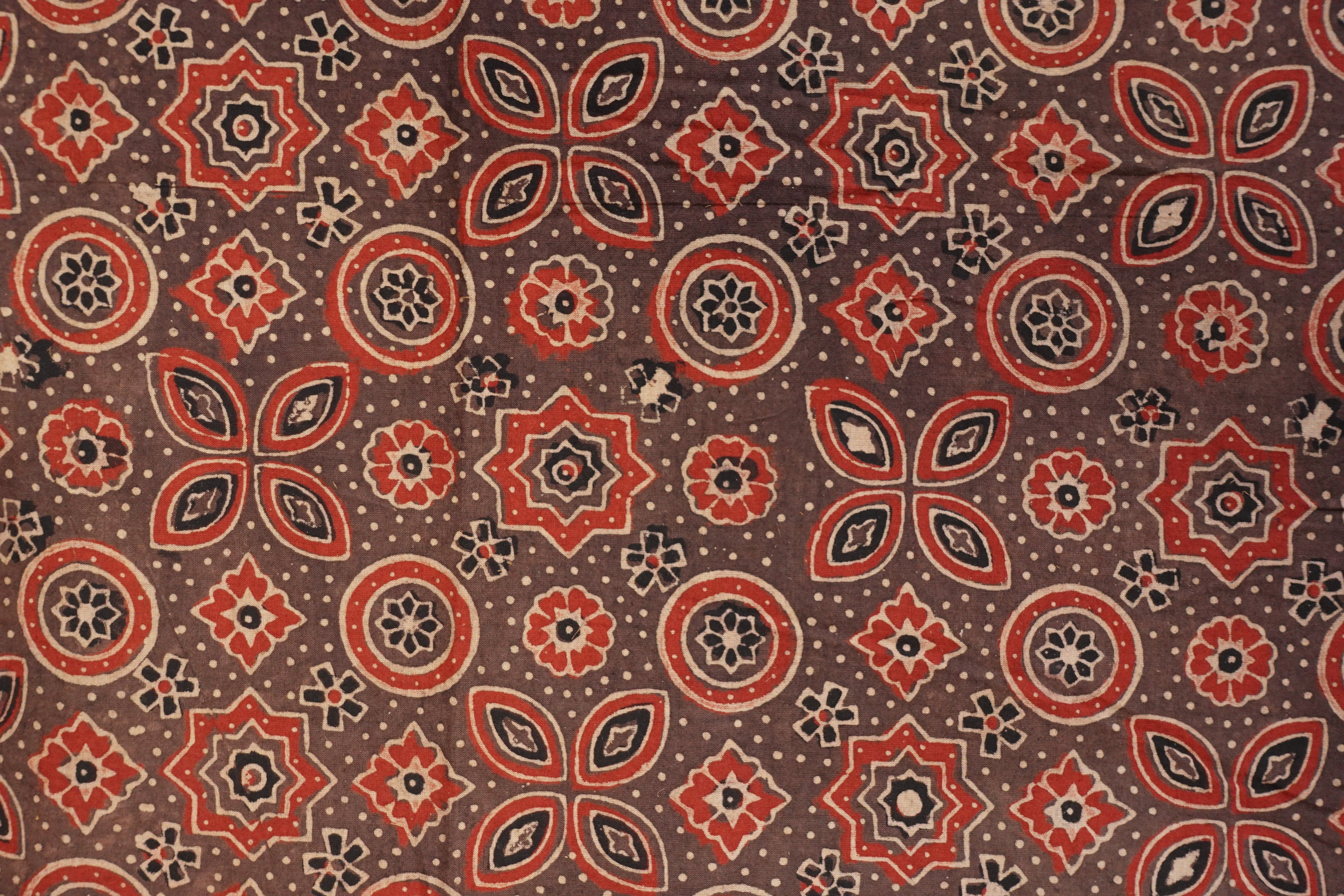 Geometric Floral Ajrak Block Printed Cotton Kurta Material | KA260
