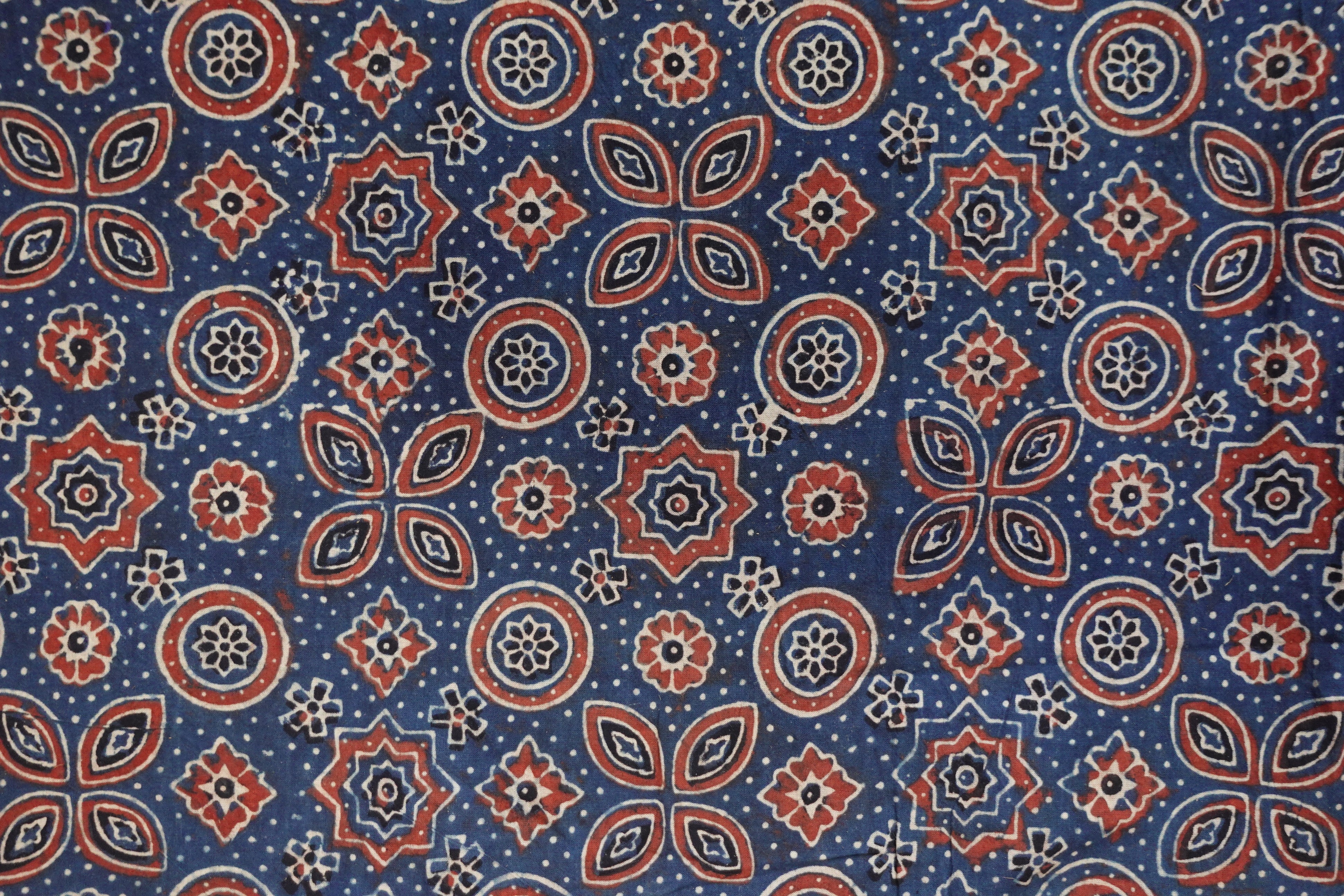 Geometric Floral Ajrak Block Printed Cotton Kurta Material | KA260