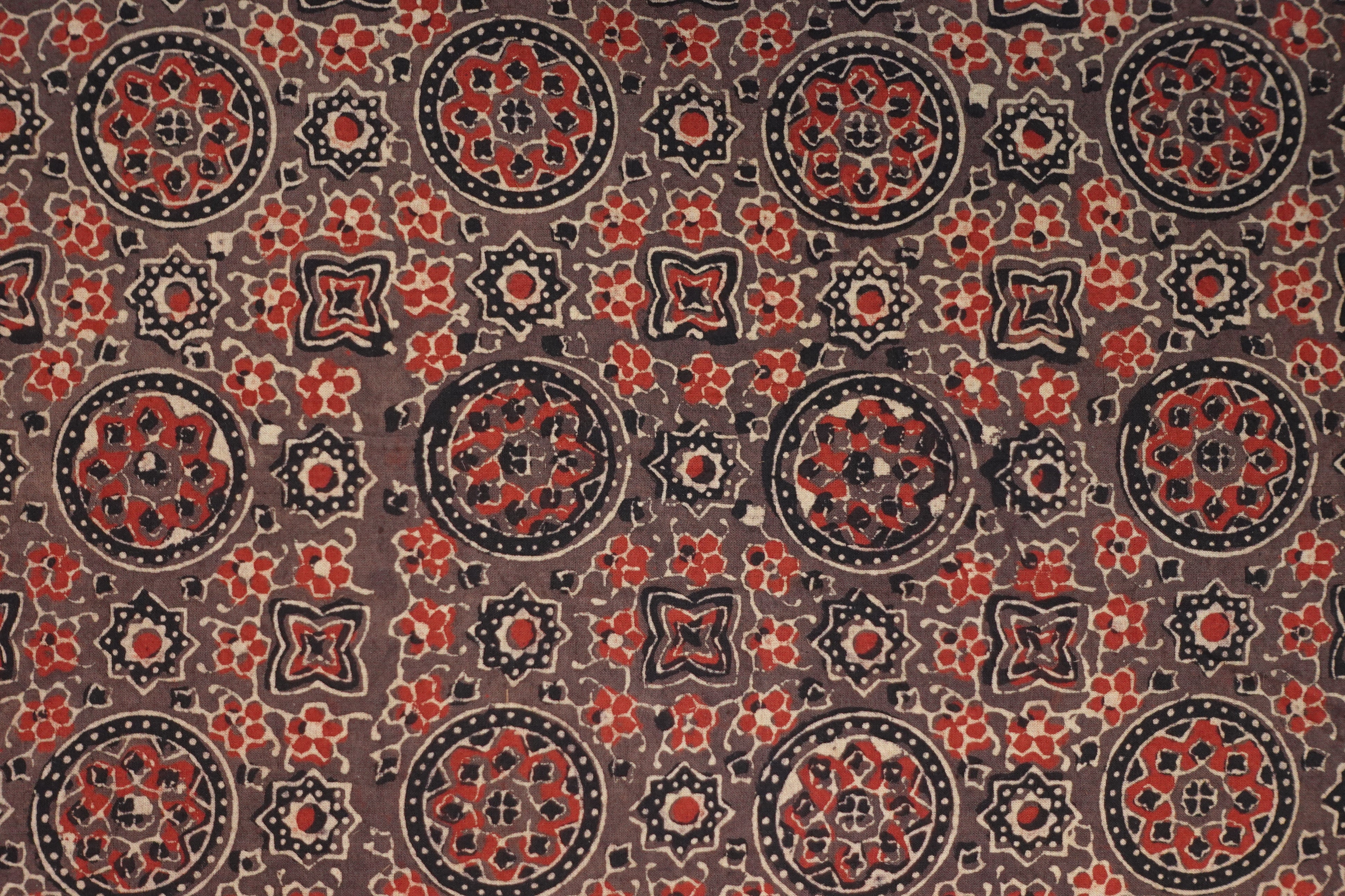Floral Pattern Hand Block Ajrak Natural Dyed Cotton Kurta Material | KA258