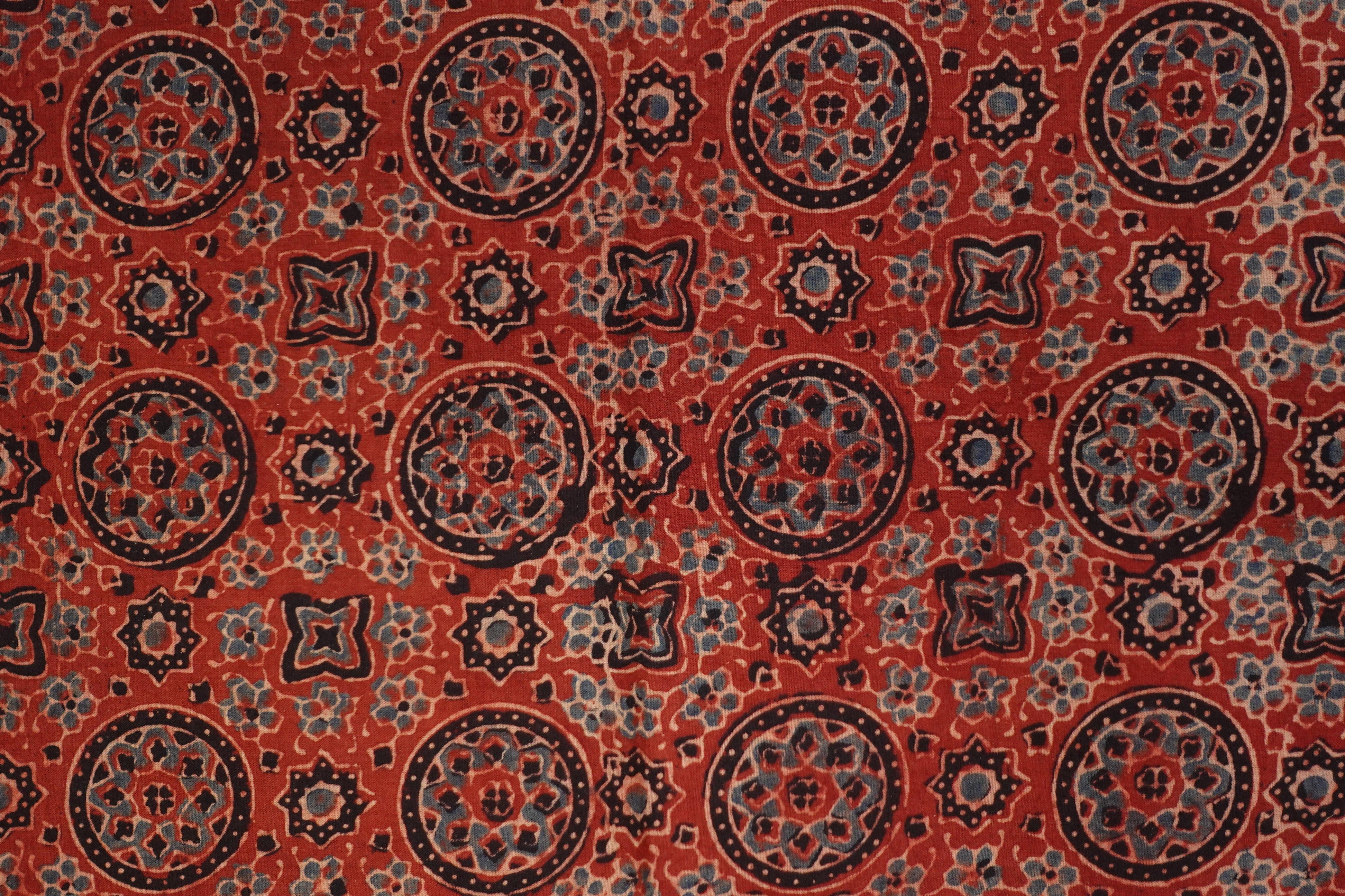 Floral Pattern Hand Block Ajrak Natural Dyed Cotton Kurta Material | KA258