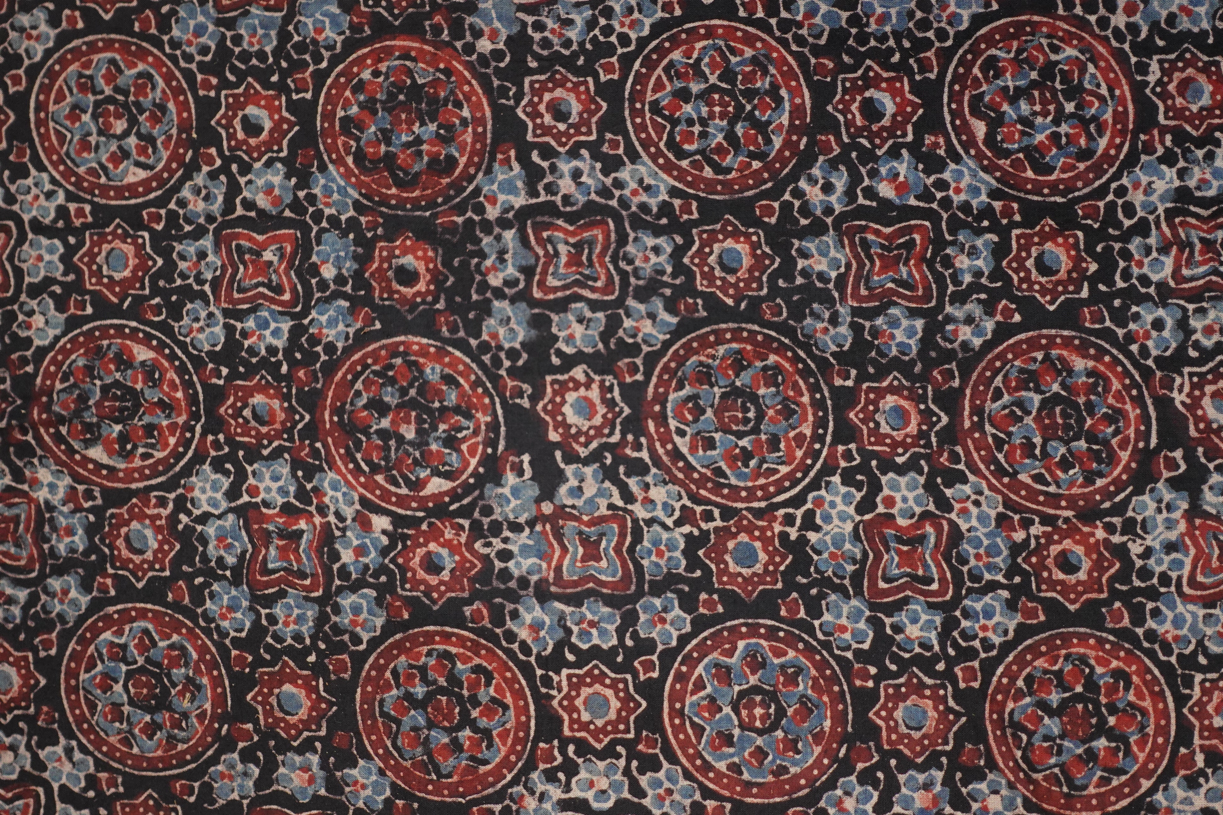 Floral Pattern Hand Block Ajrak Natural Dyed Cotton Kurta Material | KA258