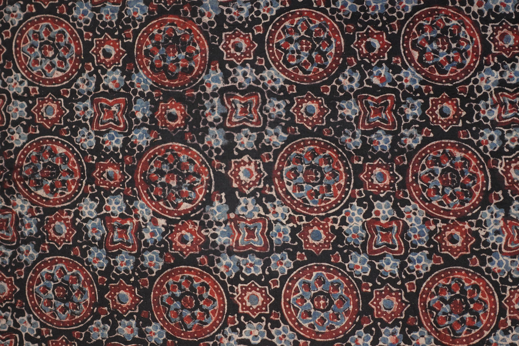 Floral Pattern Hand Block Ajrak Natural Dyed Cotton Kurta Material | KA258