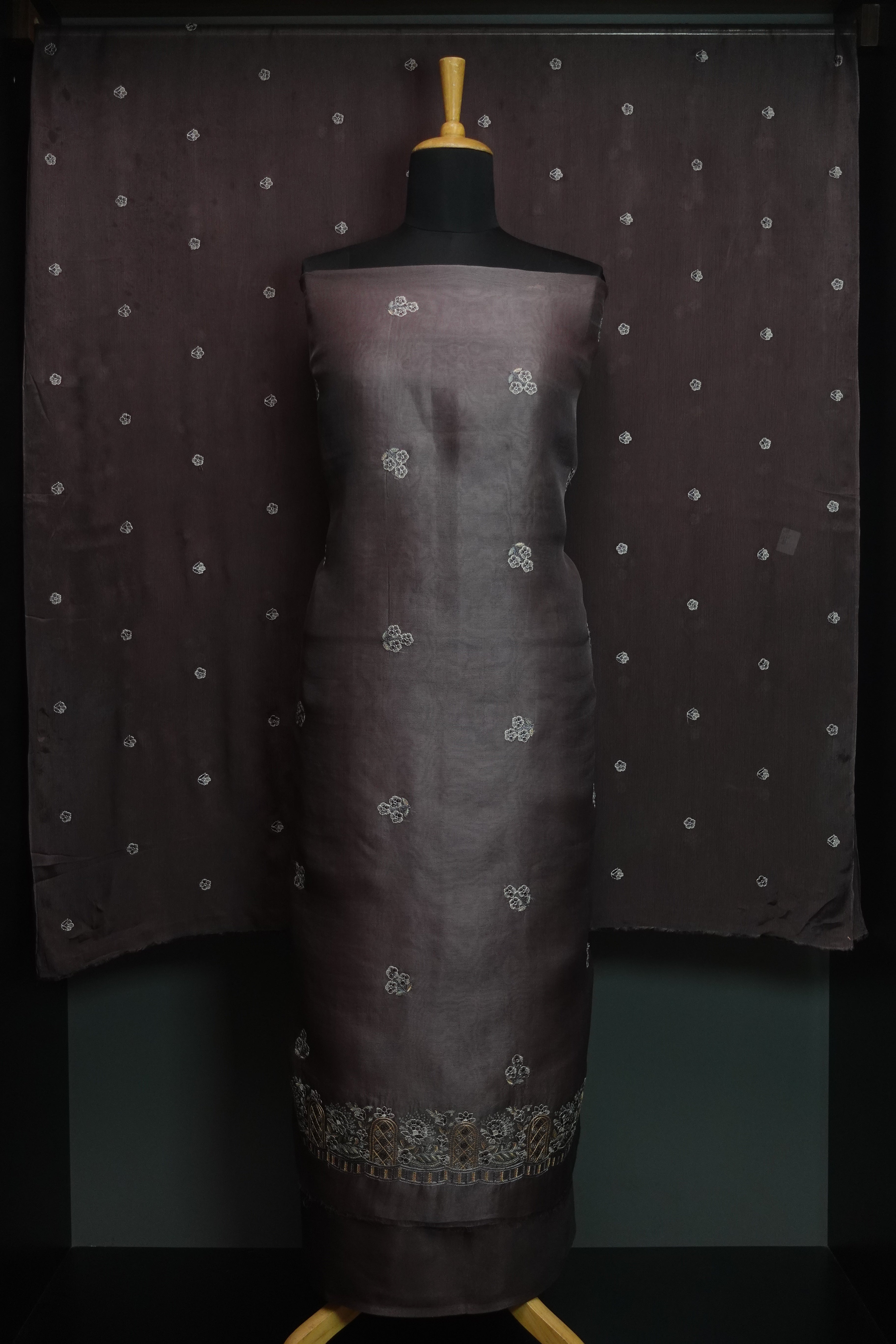 Floral Embroidery Tussar Silk Organza Salwar Set | SBS923