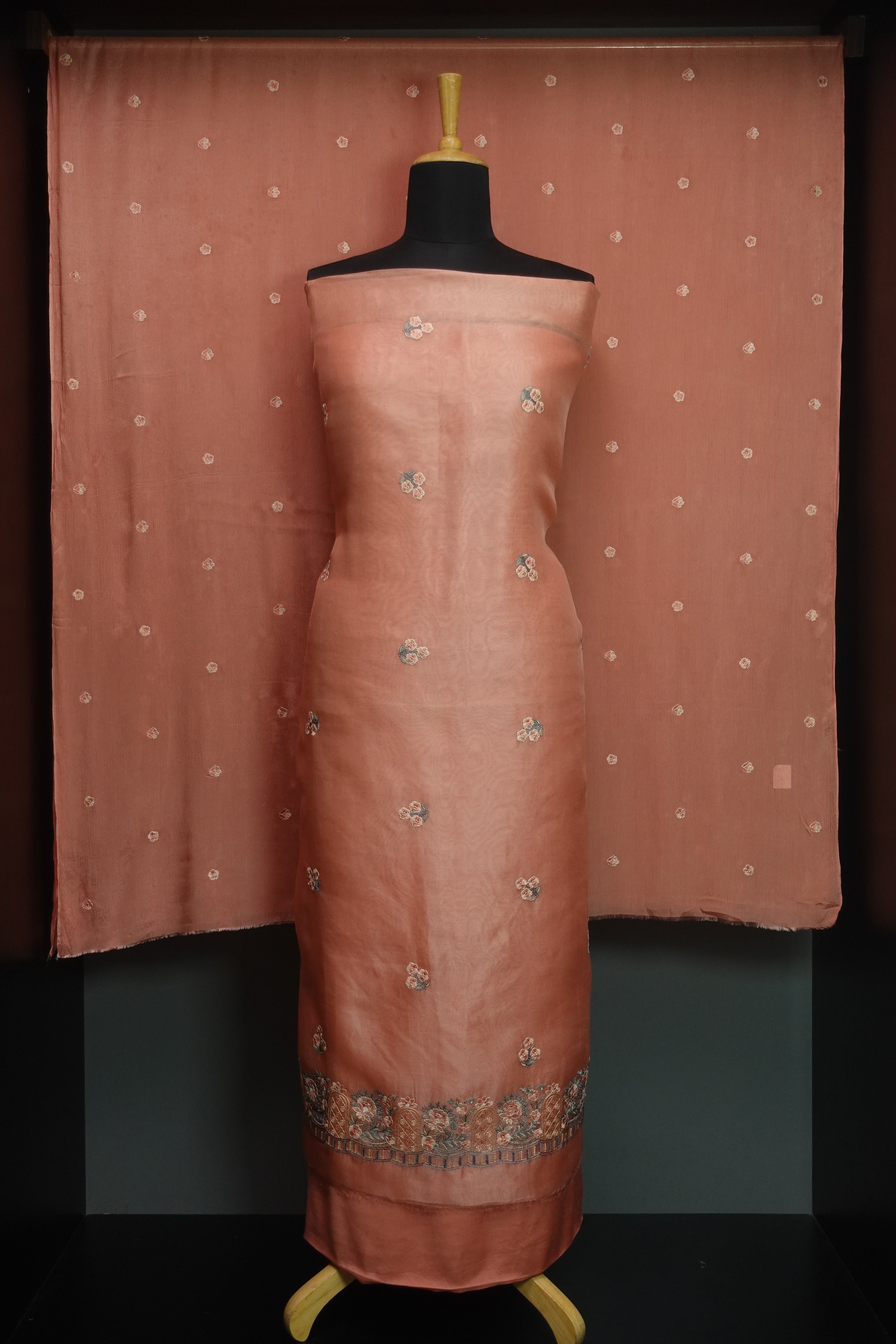 Floral Embroidery Tussar Silk Organza Salwar Set | SBS923