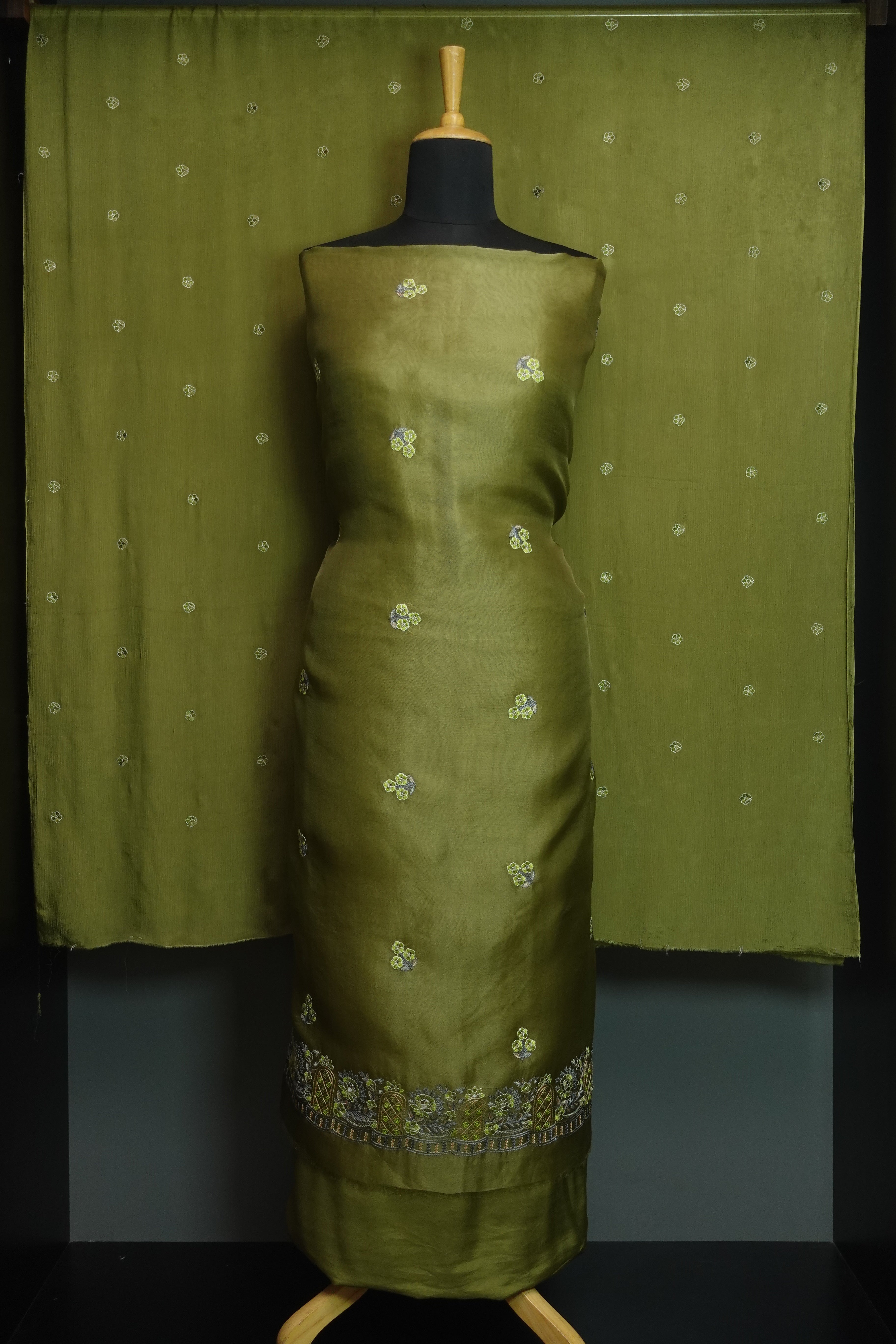 Floral Embroidery Tussar Silk Organza Salwar Set | SBS923