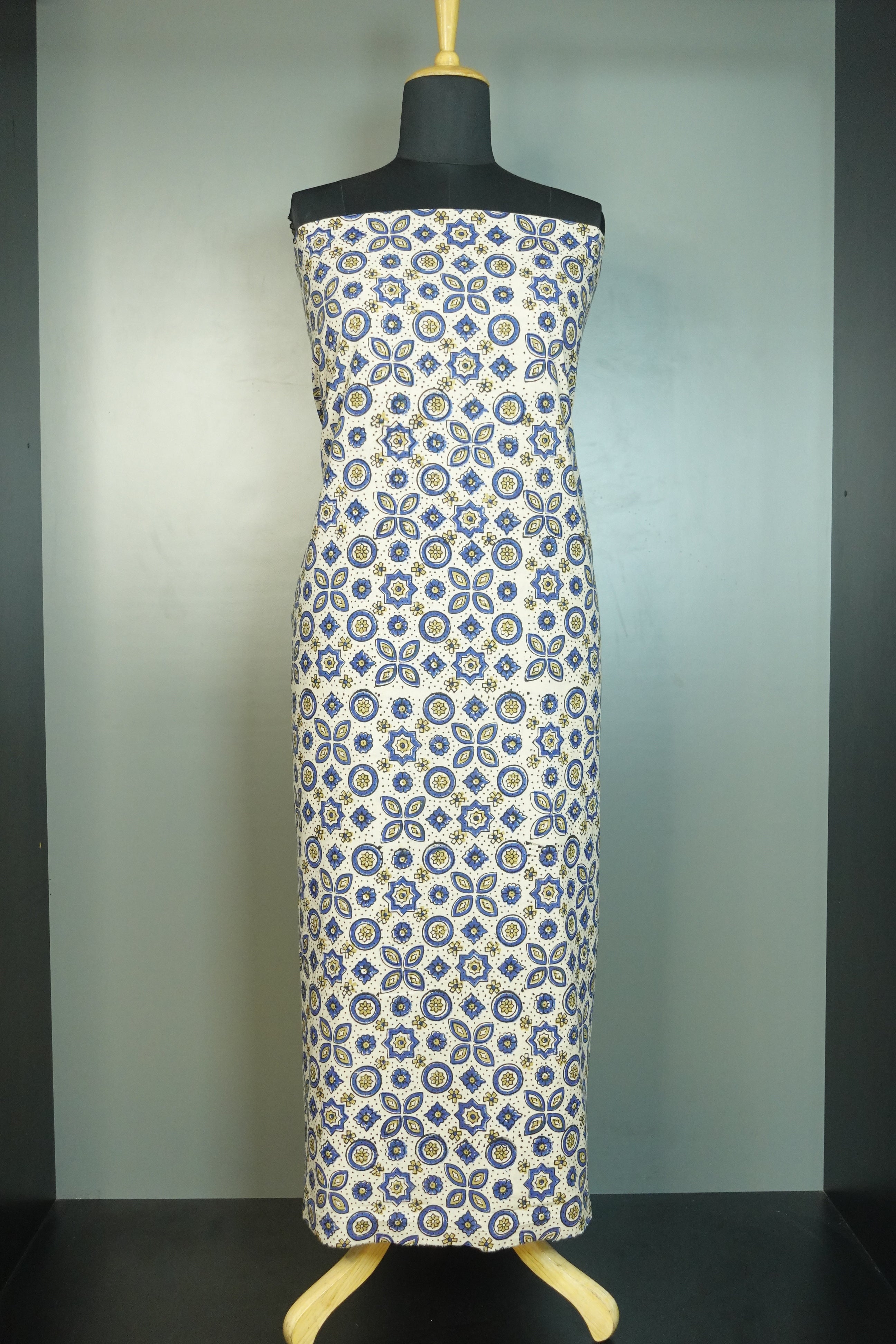 Geometric Floral Ajrak Block Printed Cotton Kurta Material | KA260