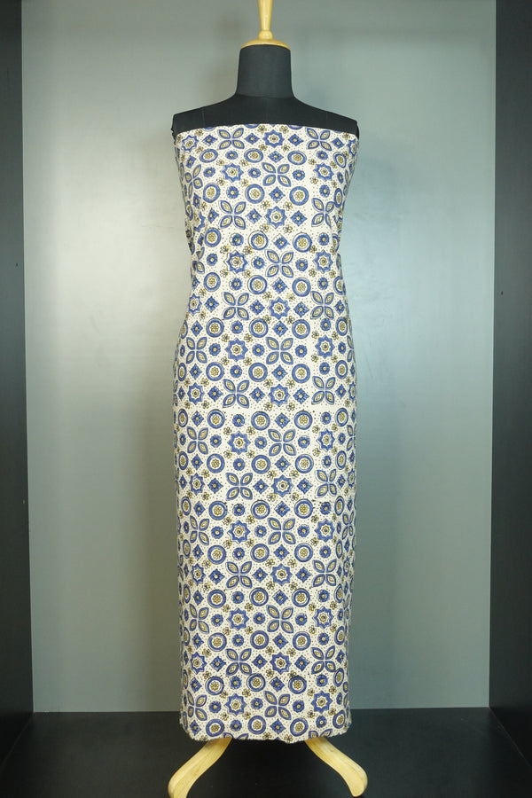 Geometric Floral Ajrak Block Printed Cotton Kurta Material | KA260
