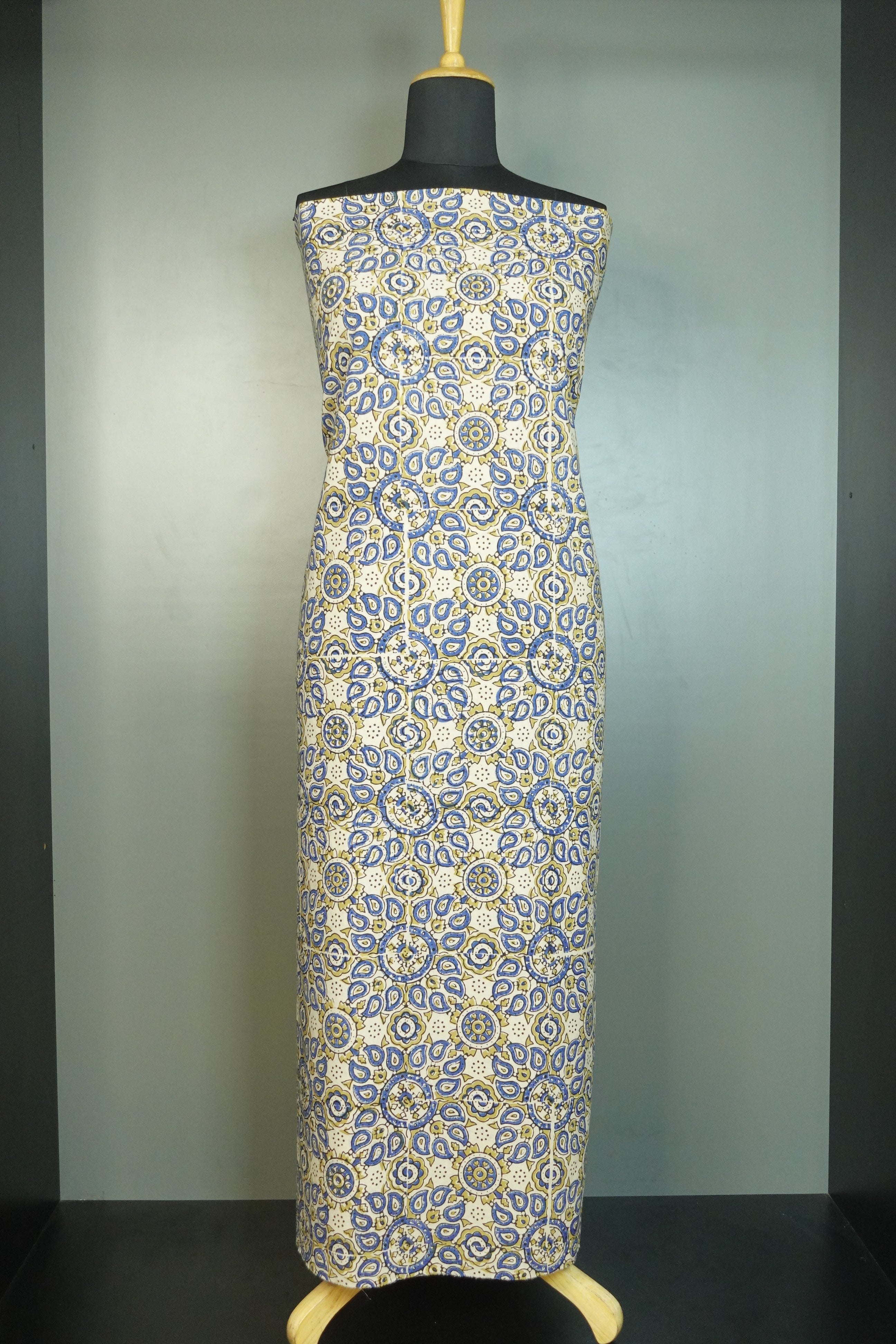 Paisley Floral Pattern Ajrak Natural Dyed Cotton Kurta Material | KA257