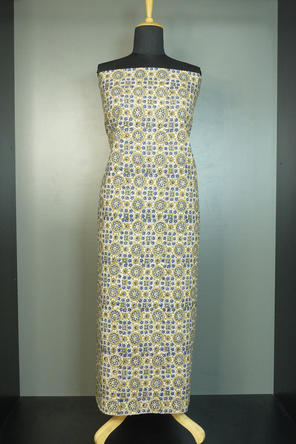 Floral Pattern Hand Block Ajrak Natural Dyed Cotton Kurta Material | KA258