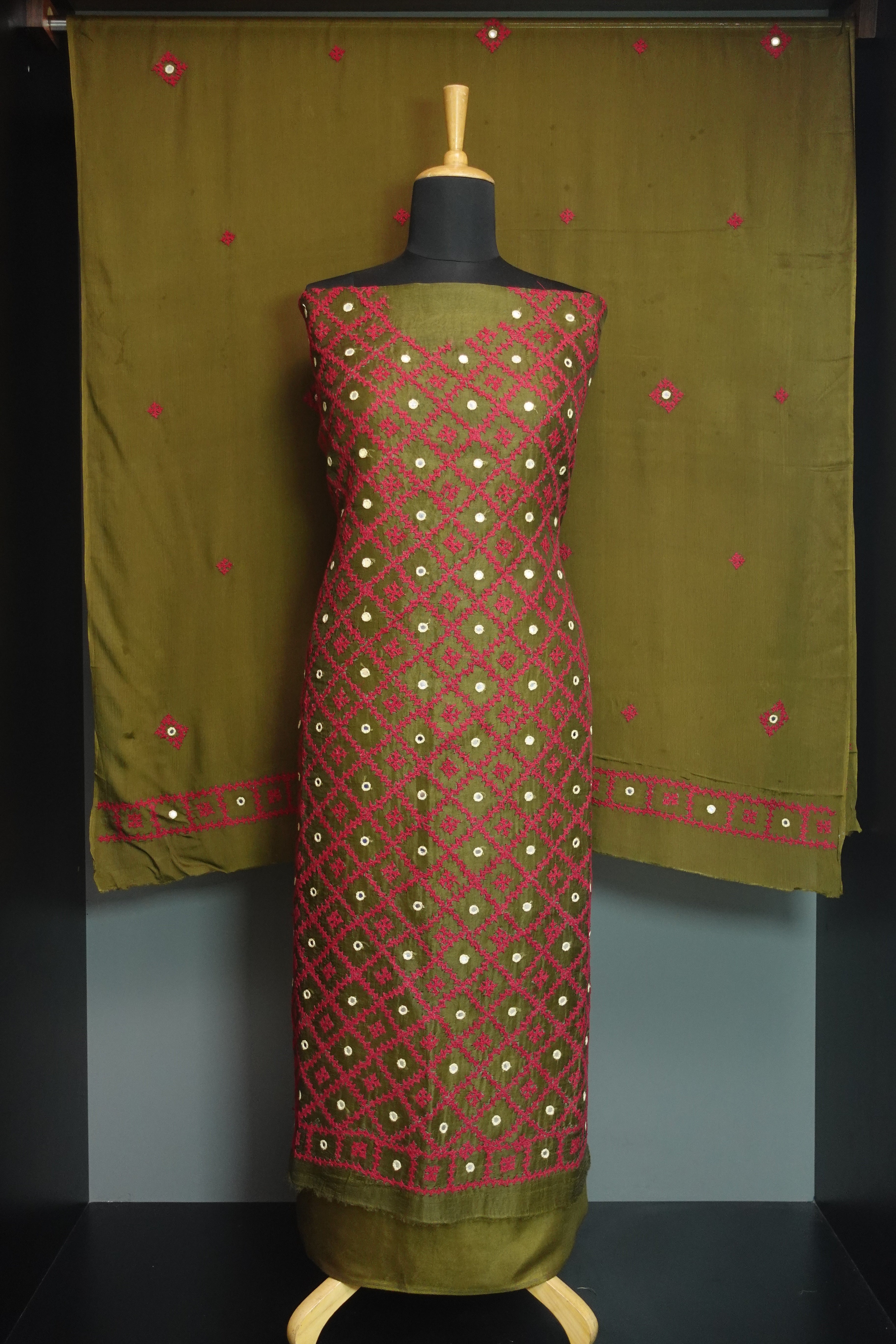 Kutch Work Embroidery Tussar Organza Salwar Set | SBS907